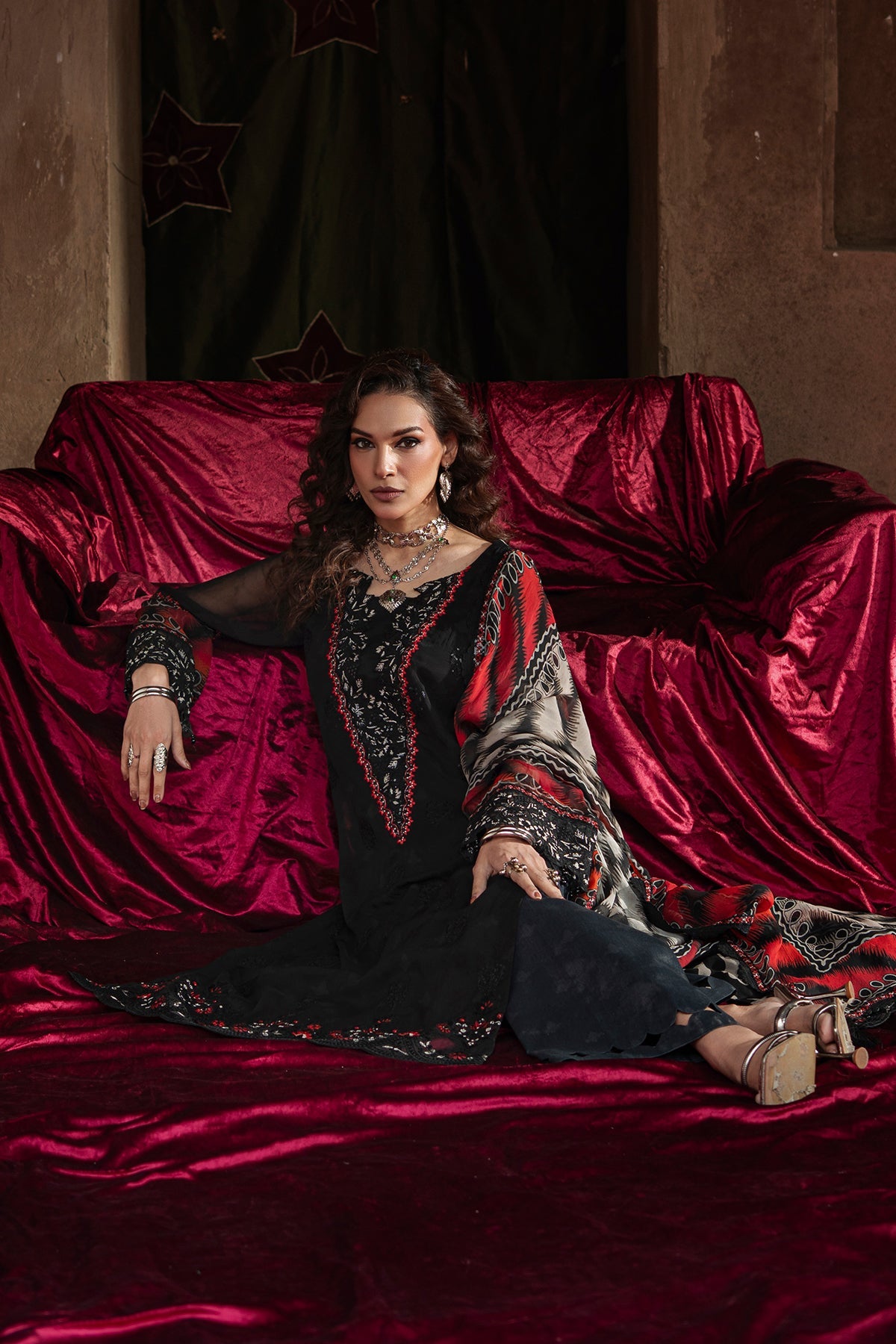 3-pc Unstitched Embroidered Printed Chiffon Collection VSL6-02