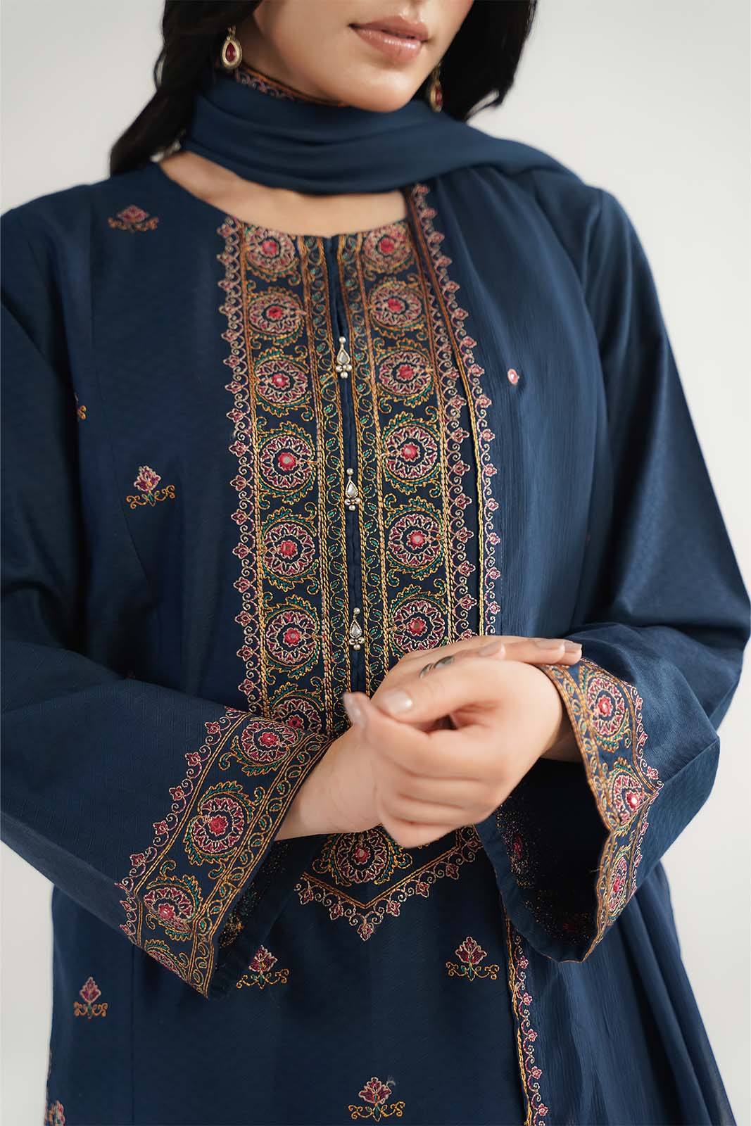 3 Piece Self Jacquard Embroidered Suit (CS0679)