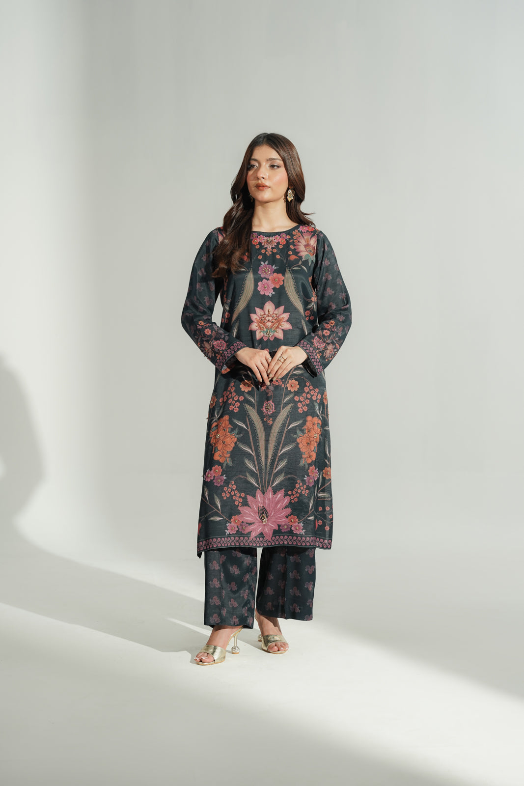 2 Piece Printed Raw Silk Printed Suit (FS0183)