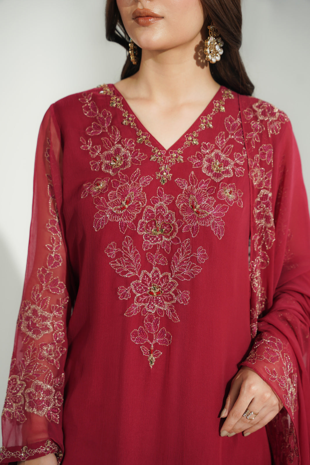 3 Piece Chiffon Embroidered Suit (FL0193)