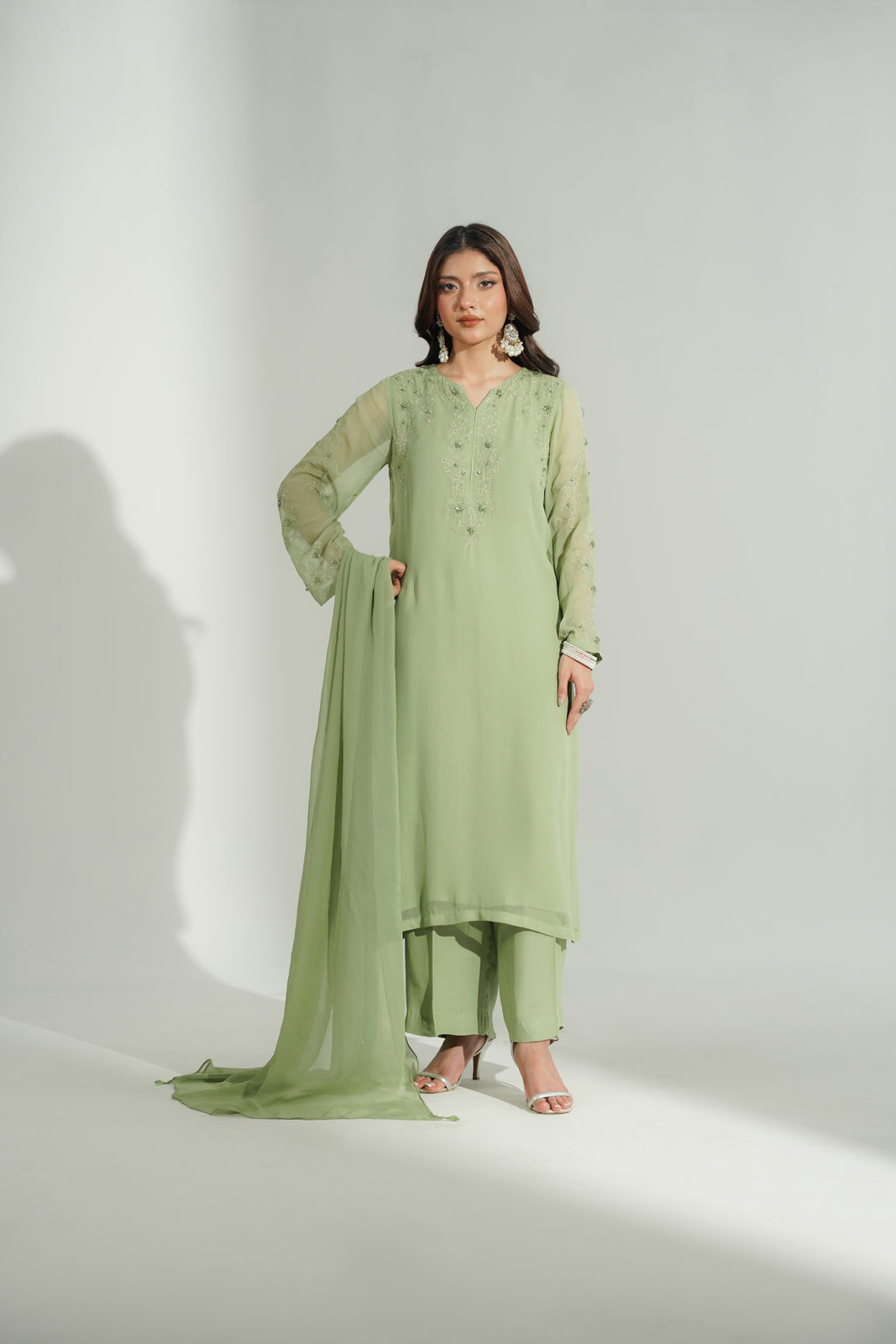 3 Piece Chiffon Embroidered Suit (FS0179)