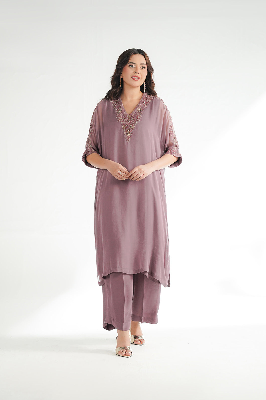2 Piece Chiffon Embroidered Suit (FL0228)