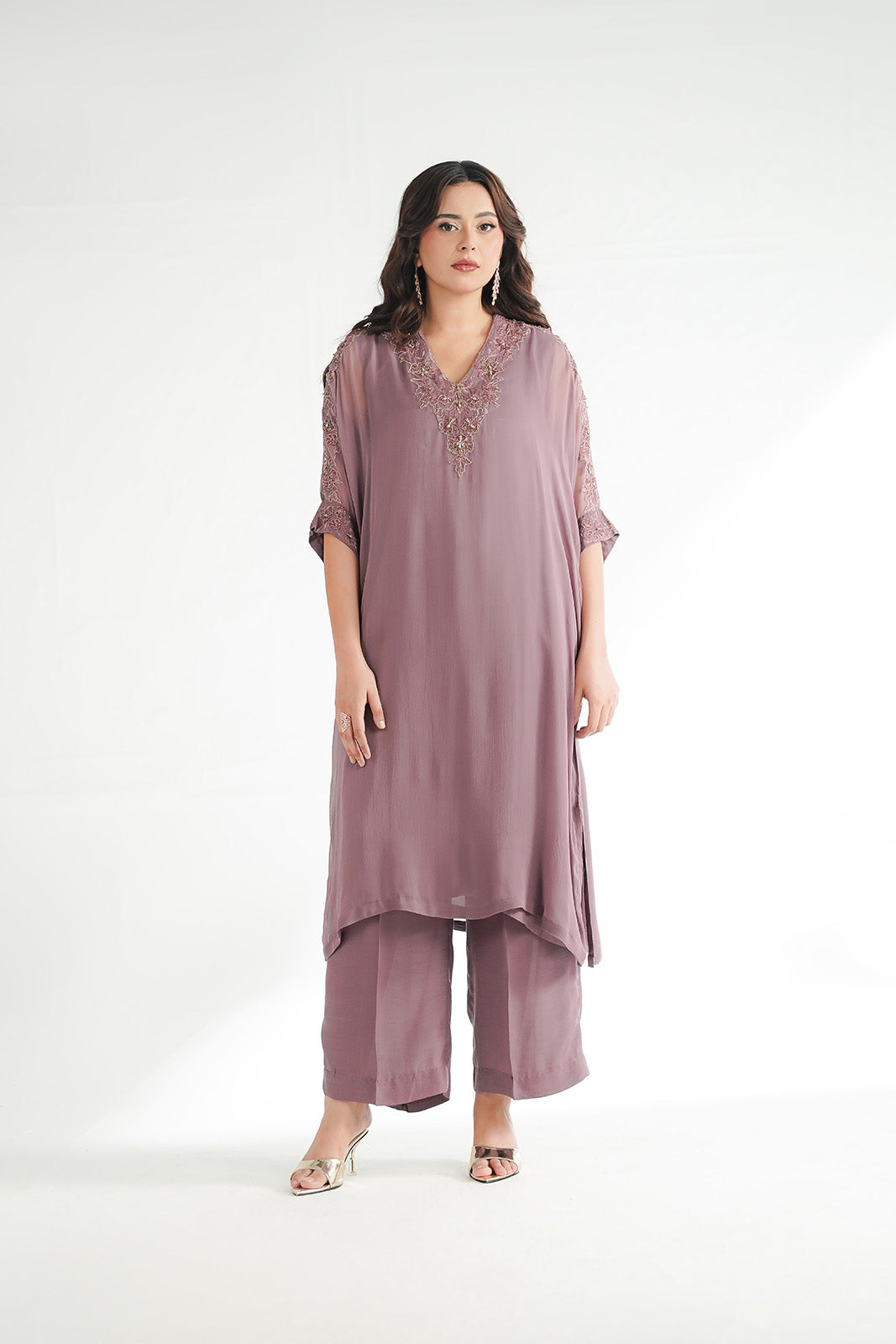 2 Piece Chiffon Embroidered Suit (FL0228)
