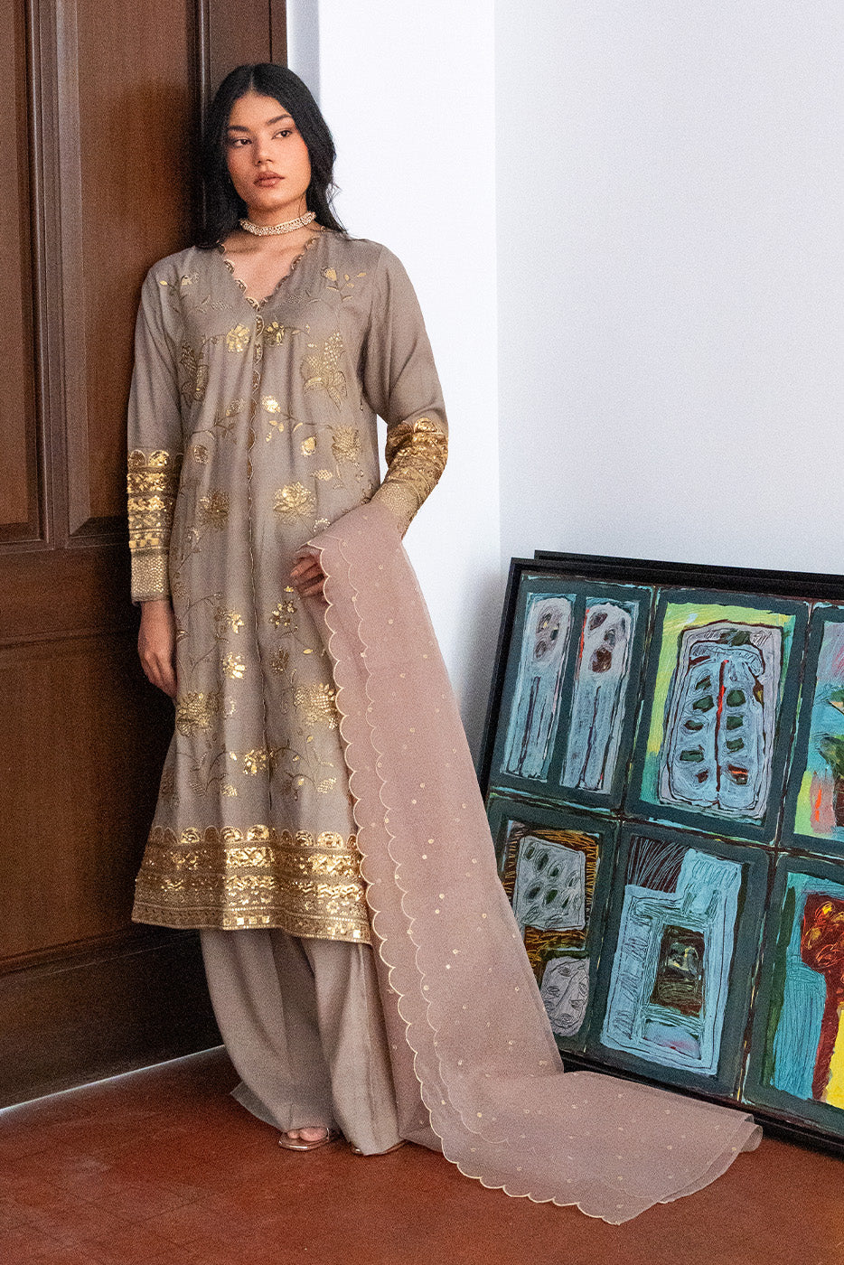 3 PIECE EMBROIDERED RAW SILK SUIT (LUXURY PRET)