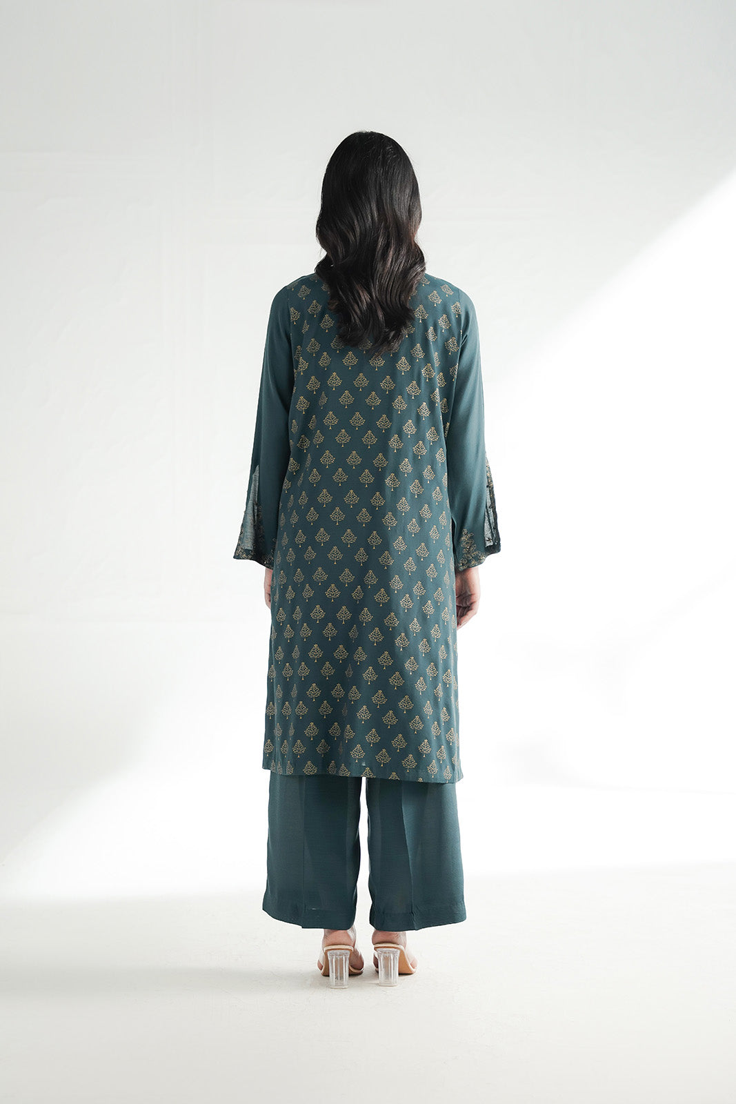 2 Piece Printed Raw Silk Embroidered Suit (FL0229)