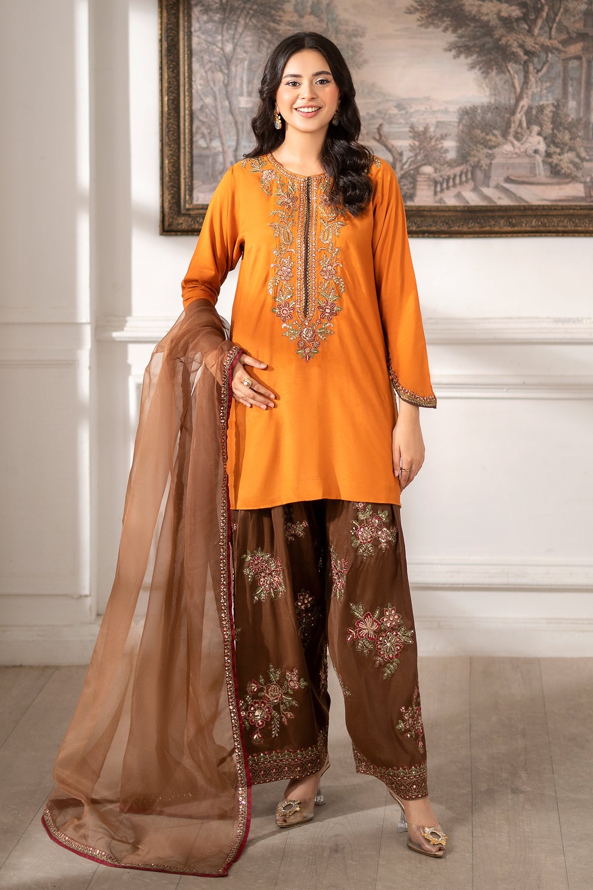 3-PC Embroidered Raw-Silk Suit CMA-5-141A