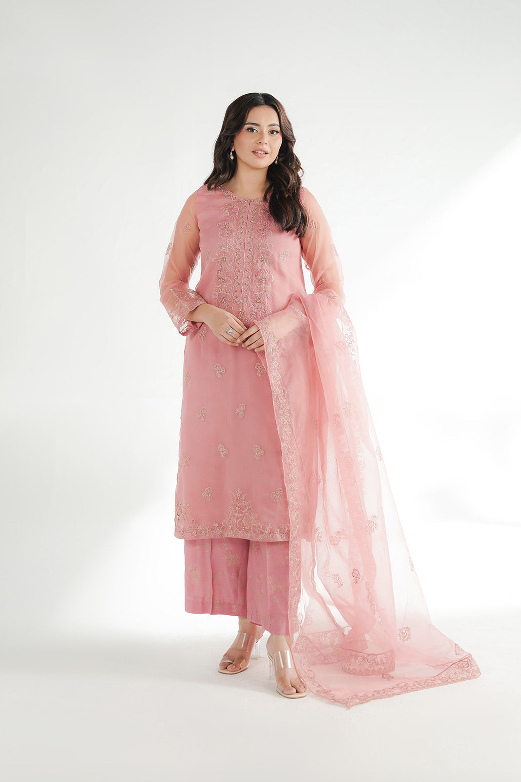 3 Piece Organza Embroidered Suit (FL0224)