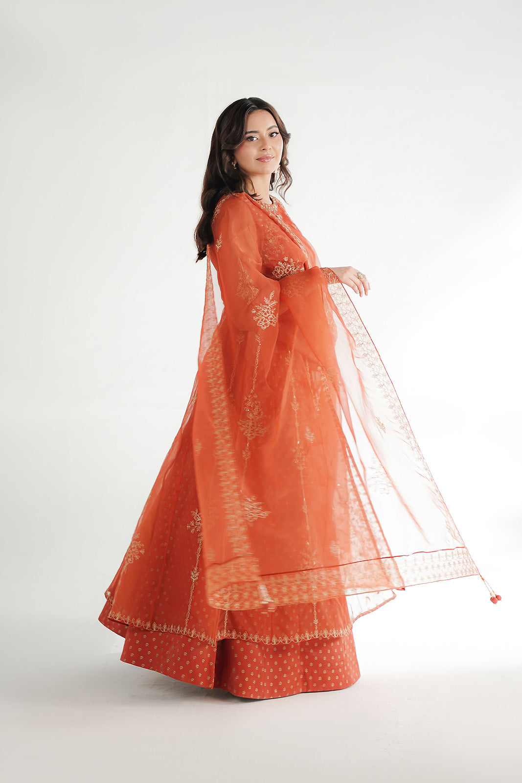 3 Piece Organza Embroidered Peshwas/Lehnga/Dupatta (FW0032)
