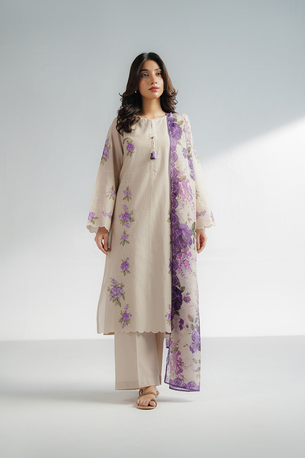 3 Piece Dobby Cotton Embroidered Suit (CS0611)
