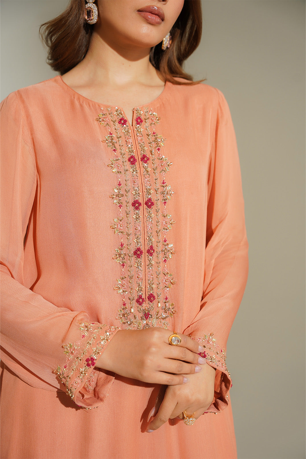2 Piece Chiffon Embroidered Suit (FS0125)