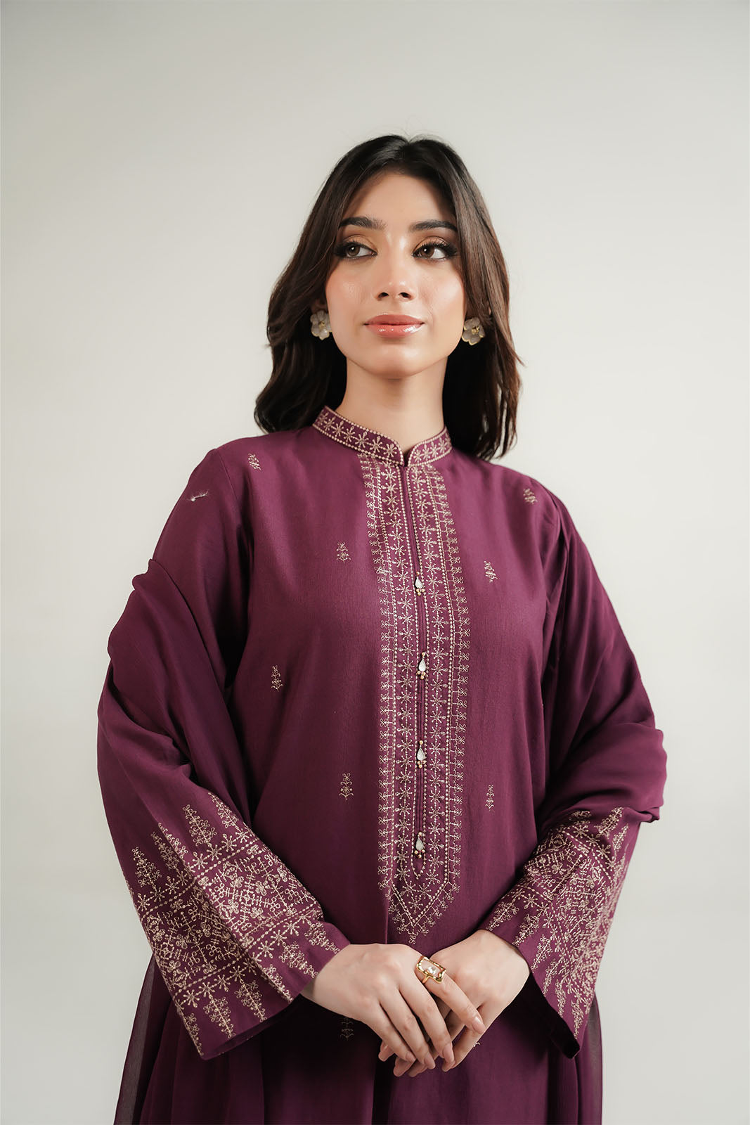 3 Piece Slub Khaddar Embroidered Suit (CP0565)