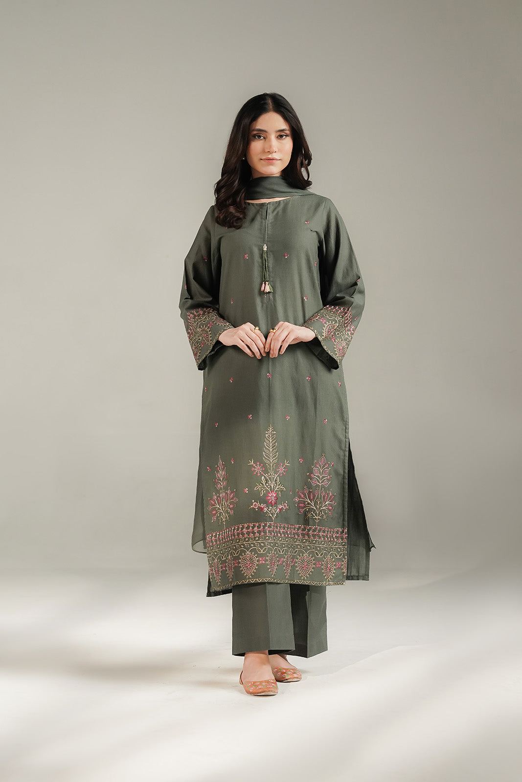 3 Piece Slub Khaddar Embroidered Suit (CS0716)