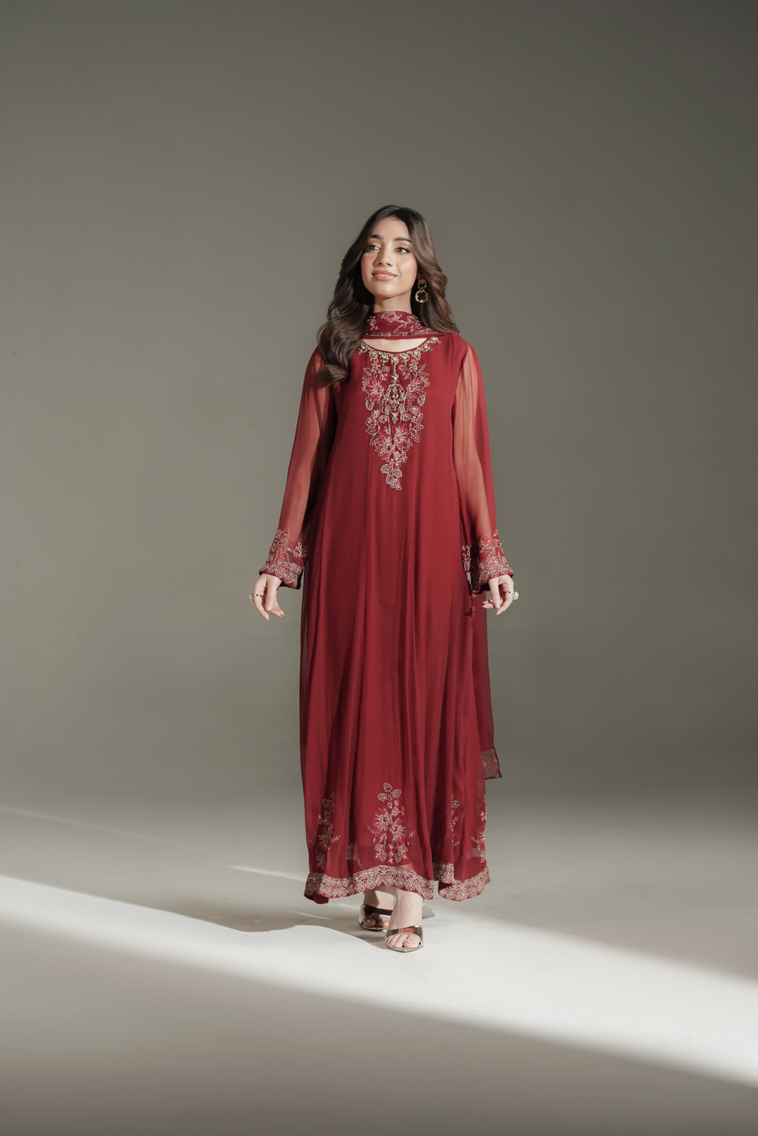 3 Piece Chiffon Embroidered Suit (FW0040)