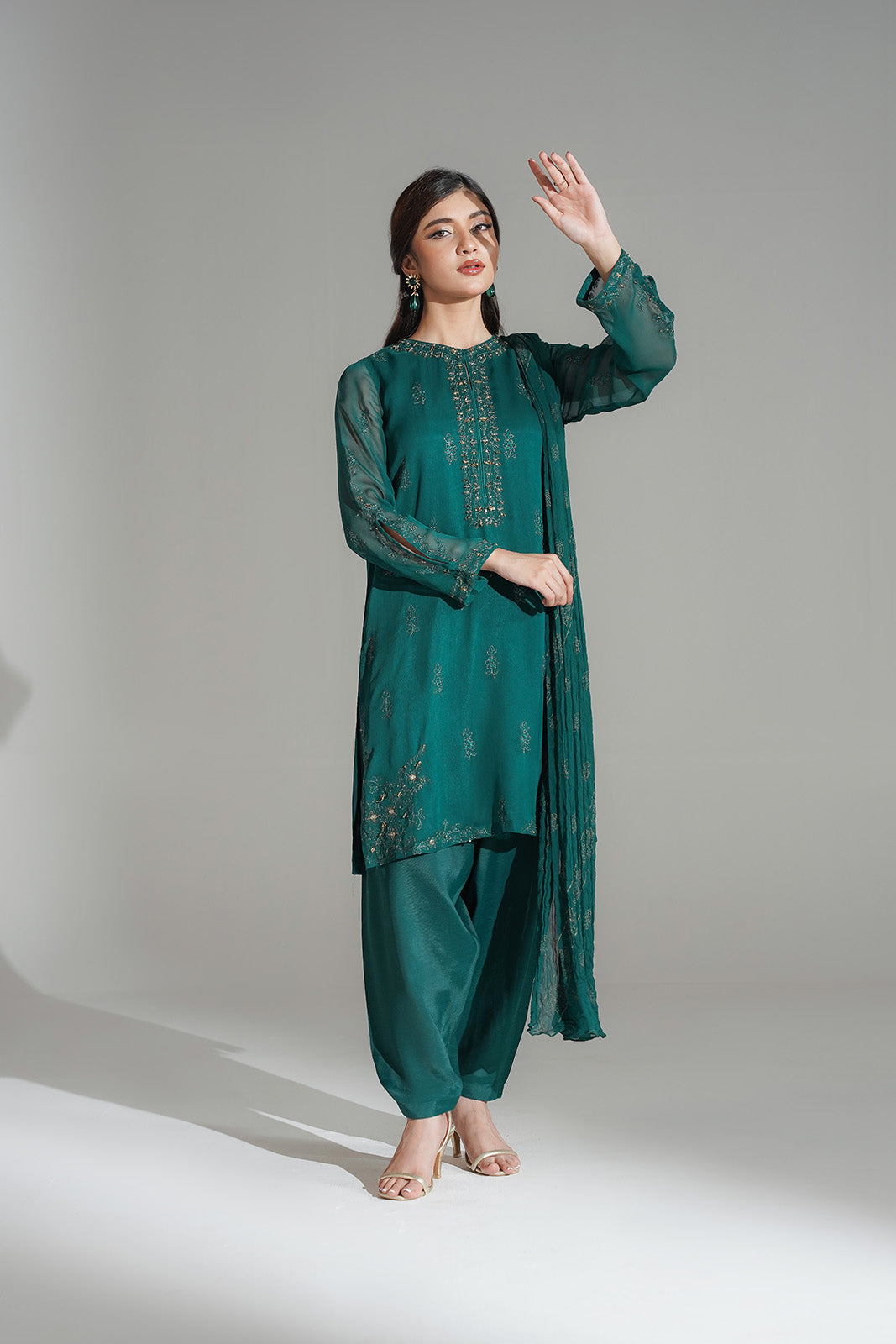 3 Piece Chiffon Embroidered Suit (FL0178)