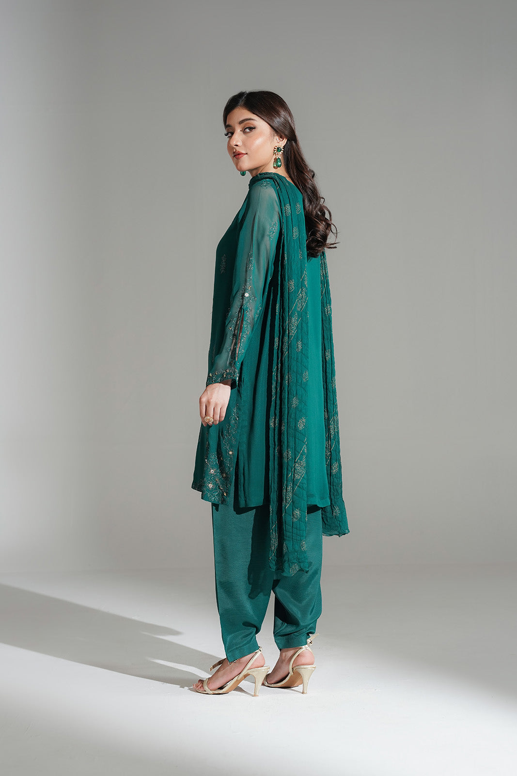 3 Piece Chiffon Embroidered Suit (FL0178)