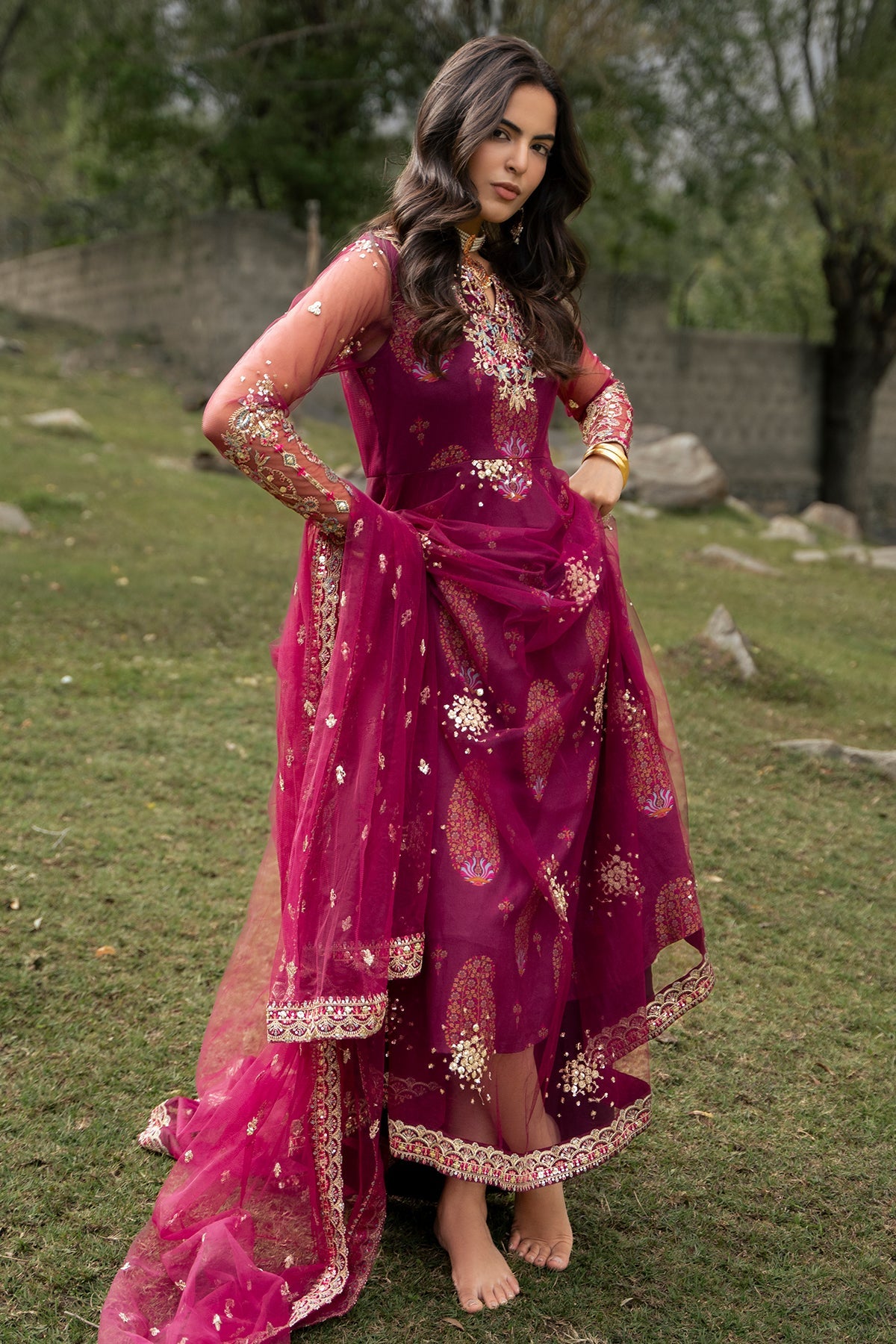 3-PC Stitched Embroidered Ploy Net CMA-6-481