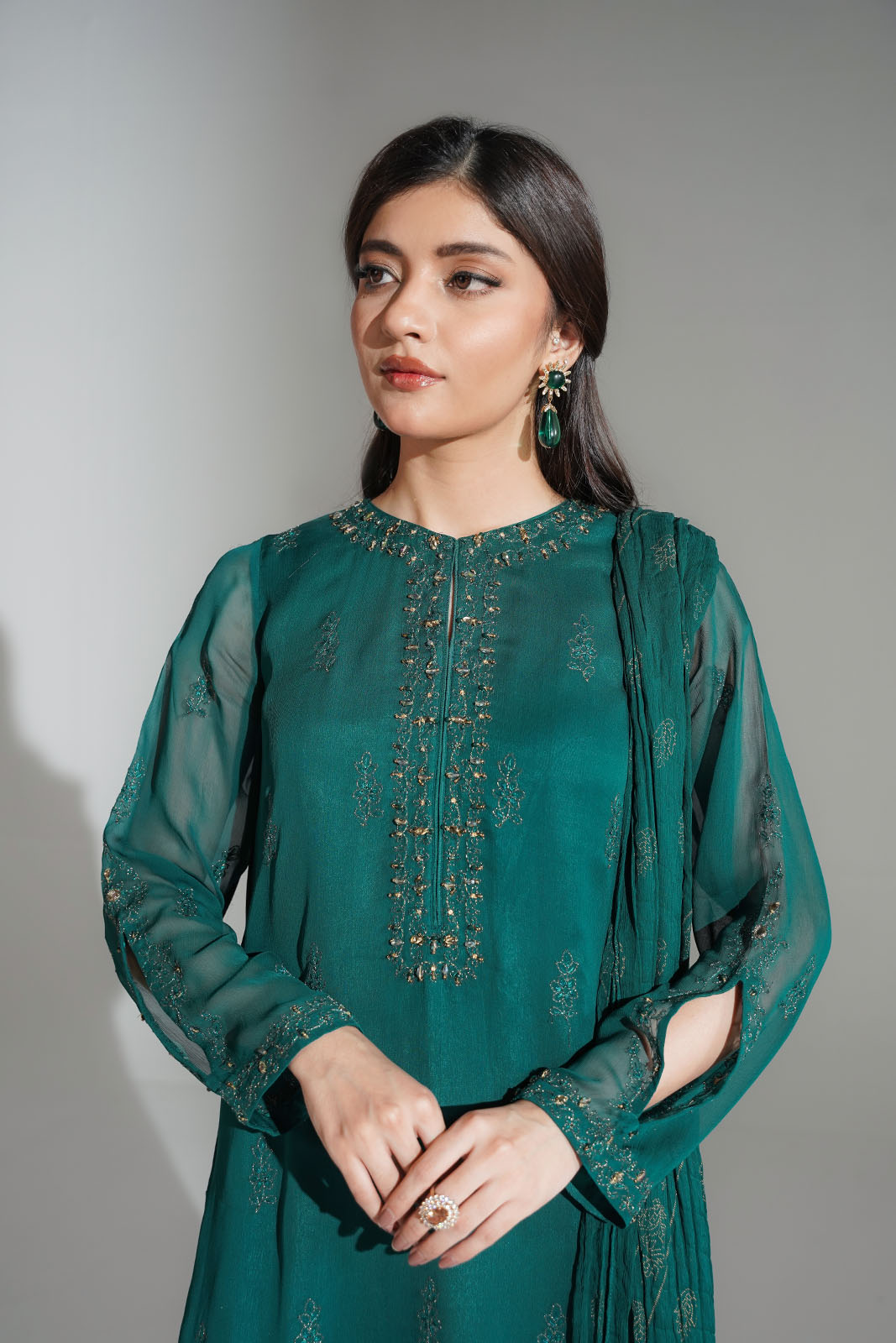 3 Piece Chiffon Embroidered Suit (FL0178)