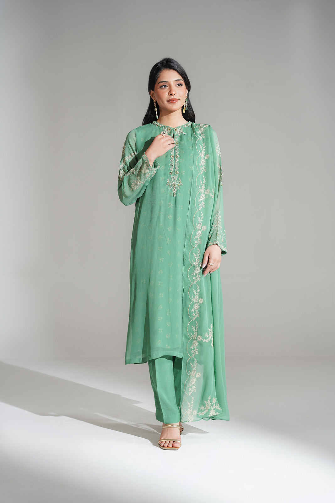3 Piece Chiffon Embroidered Suit (FS0158)