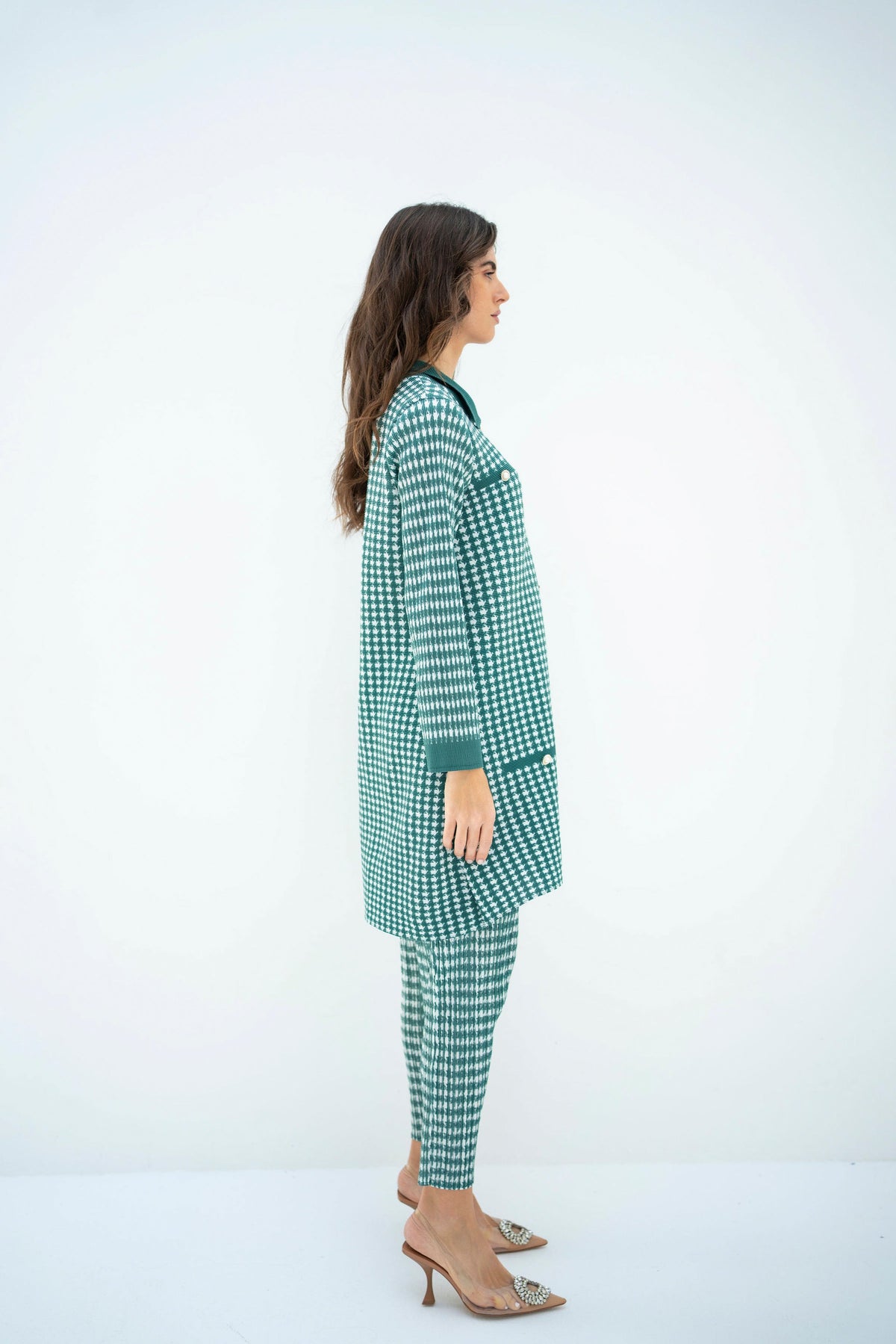 Pleated Oia Sea Green Set With Capri Pants