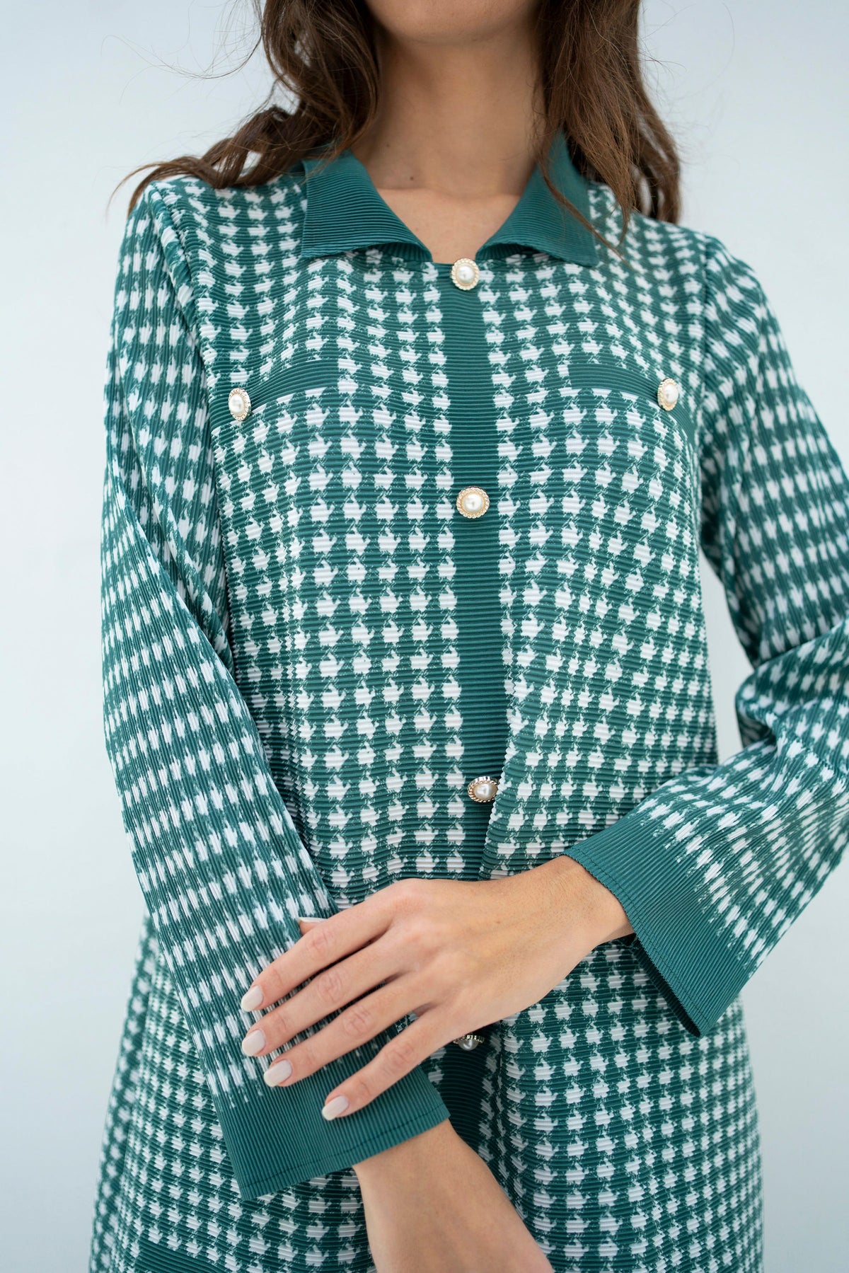 Pleated Oia Sea Green Set With Capri Pants
