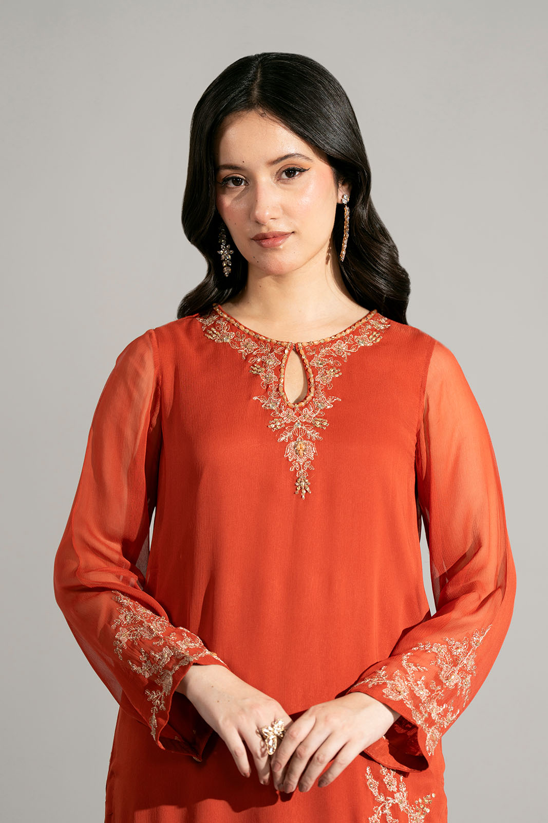 2 Piece Chiffon Embroidered Suit (FS0185)