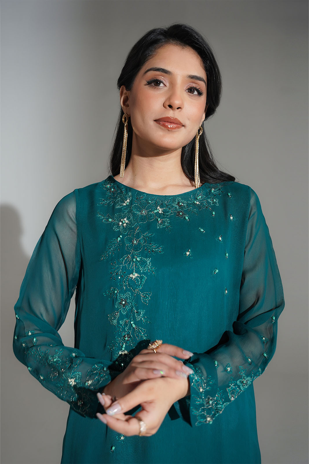 2 Piece Chiffon Embroidered Suit (FS0166)