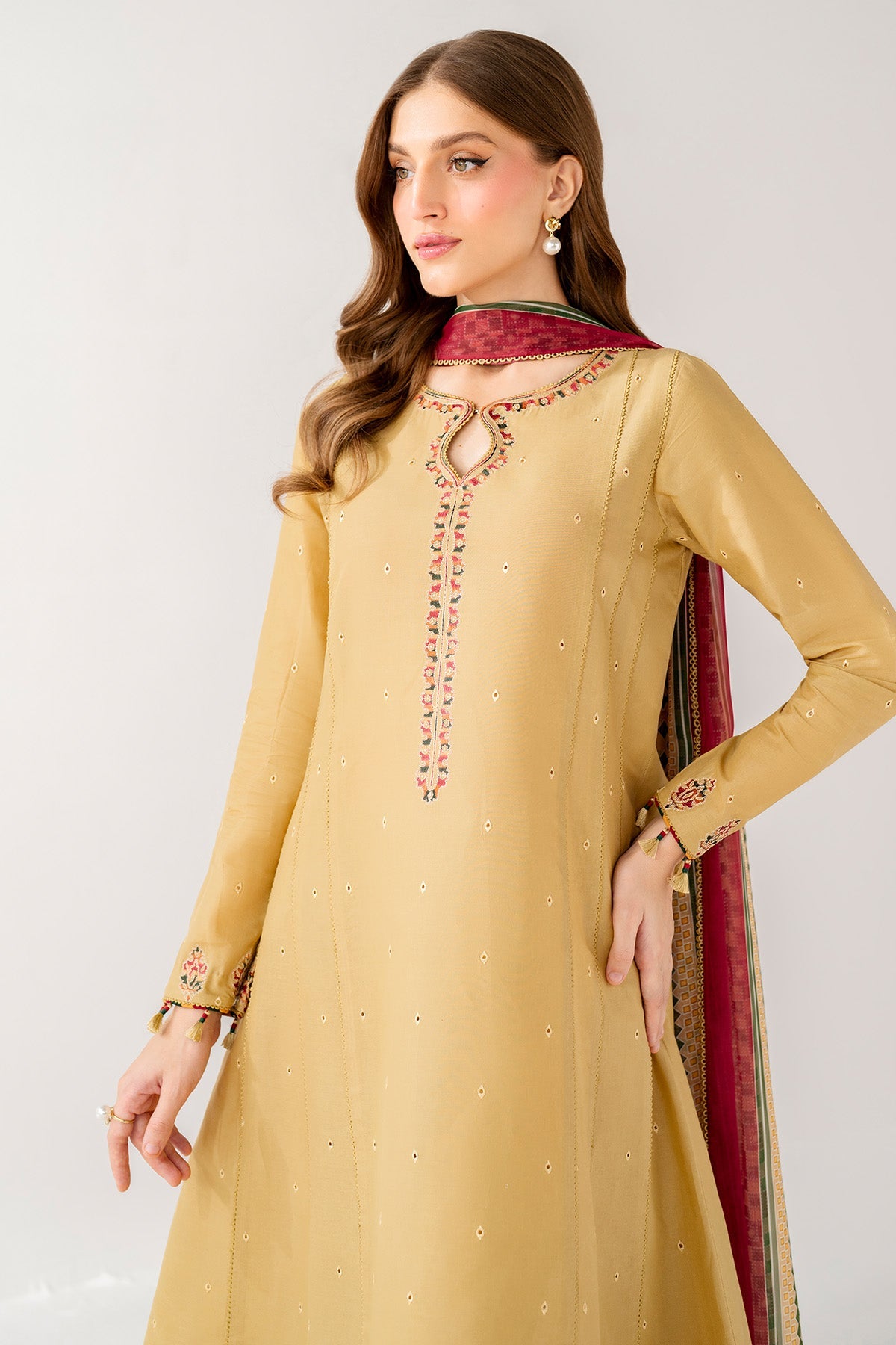 3 Pcs Stitched Raw Silk Pishwas CMA-6-430-OFF WHITE