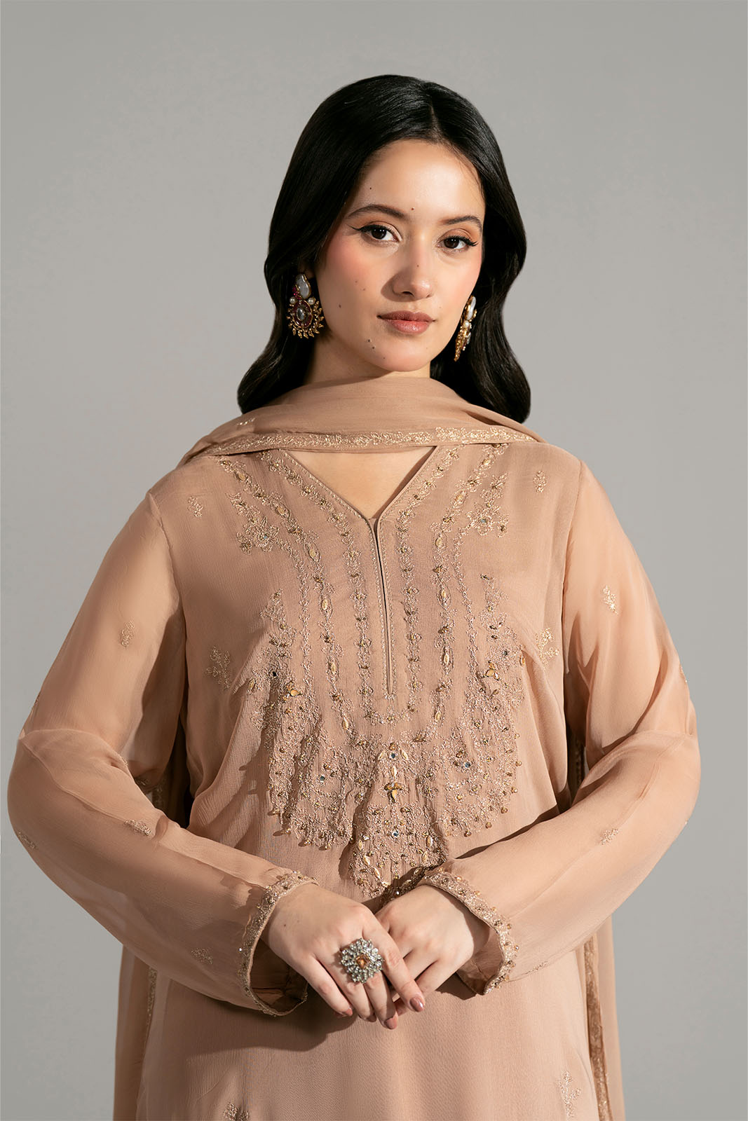 3 Piece Chiffon Embroidered Suit (FL0192)