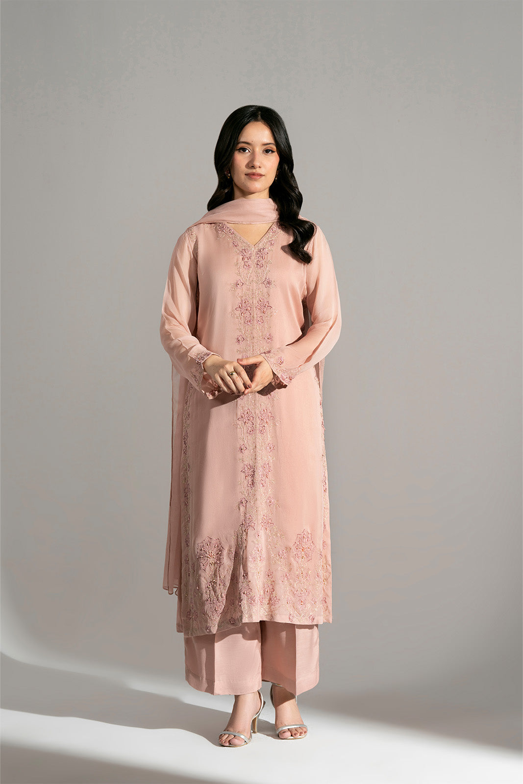 3 Piece Chiffon Embroidered Suit (FL0200)