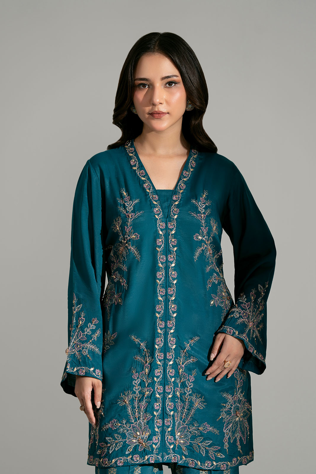 2 Piece Raw Silk Embroidered Suit (FL0202)