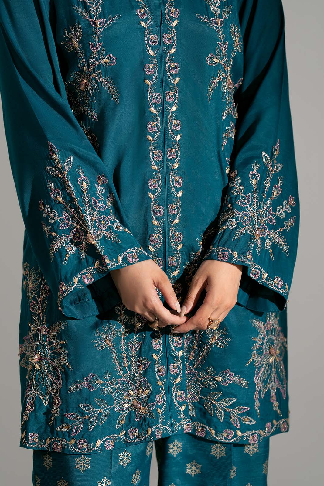 2 Piece Raw Silk Embroidered Suit (FL0202)