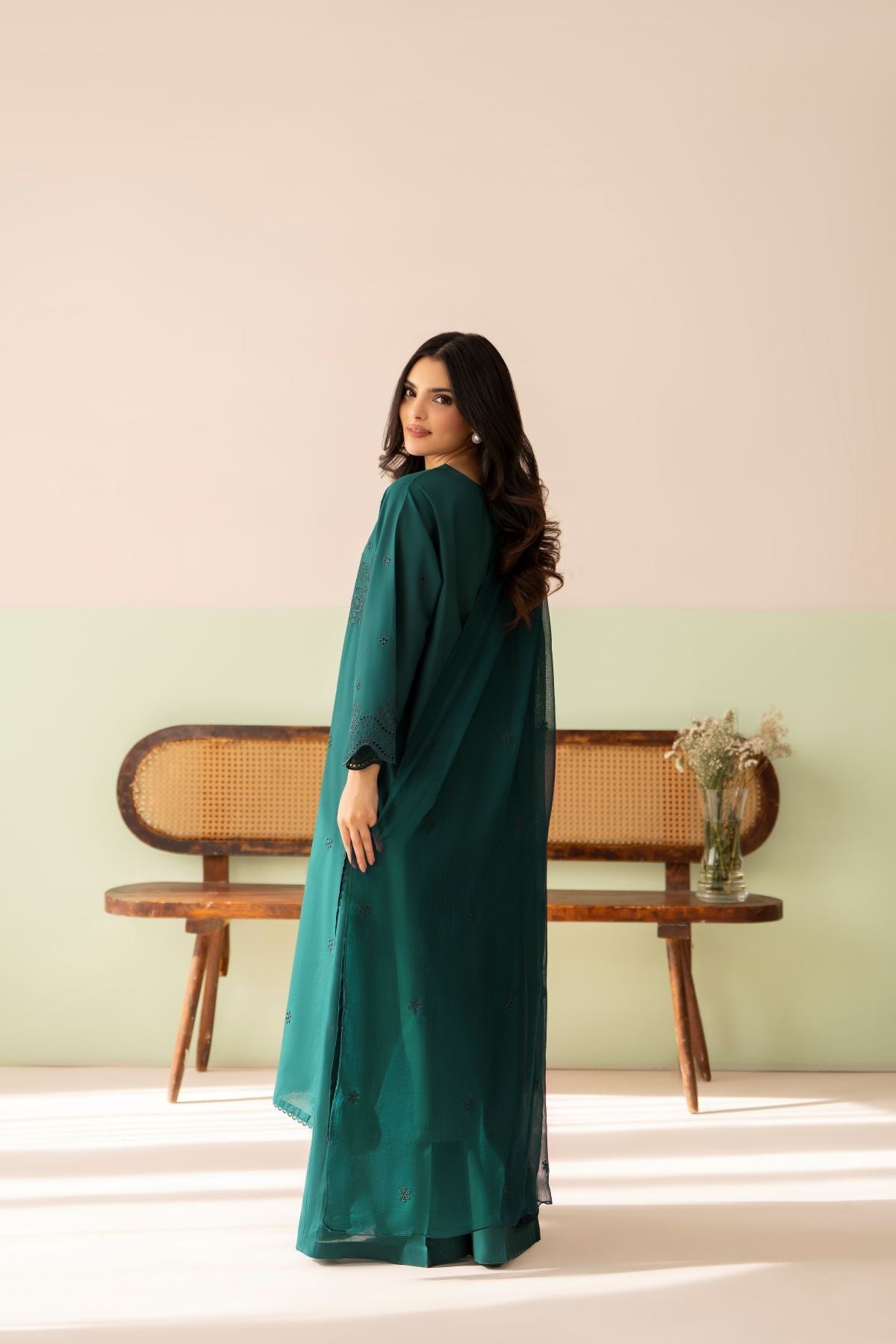Teal Green Boring Embroidered Lawn Dress | 3 Piece Stitched