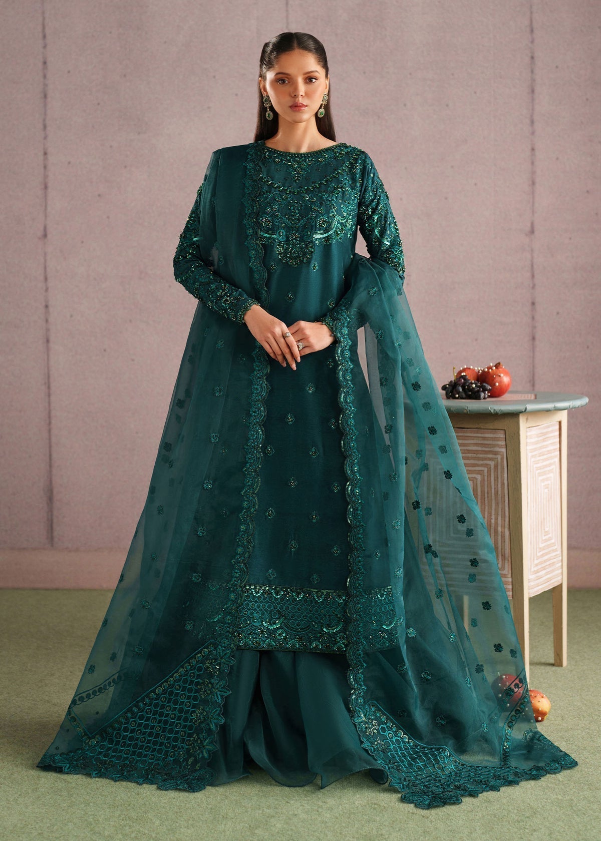 Rameen Style — Mairaz Bottle Green Sharara
