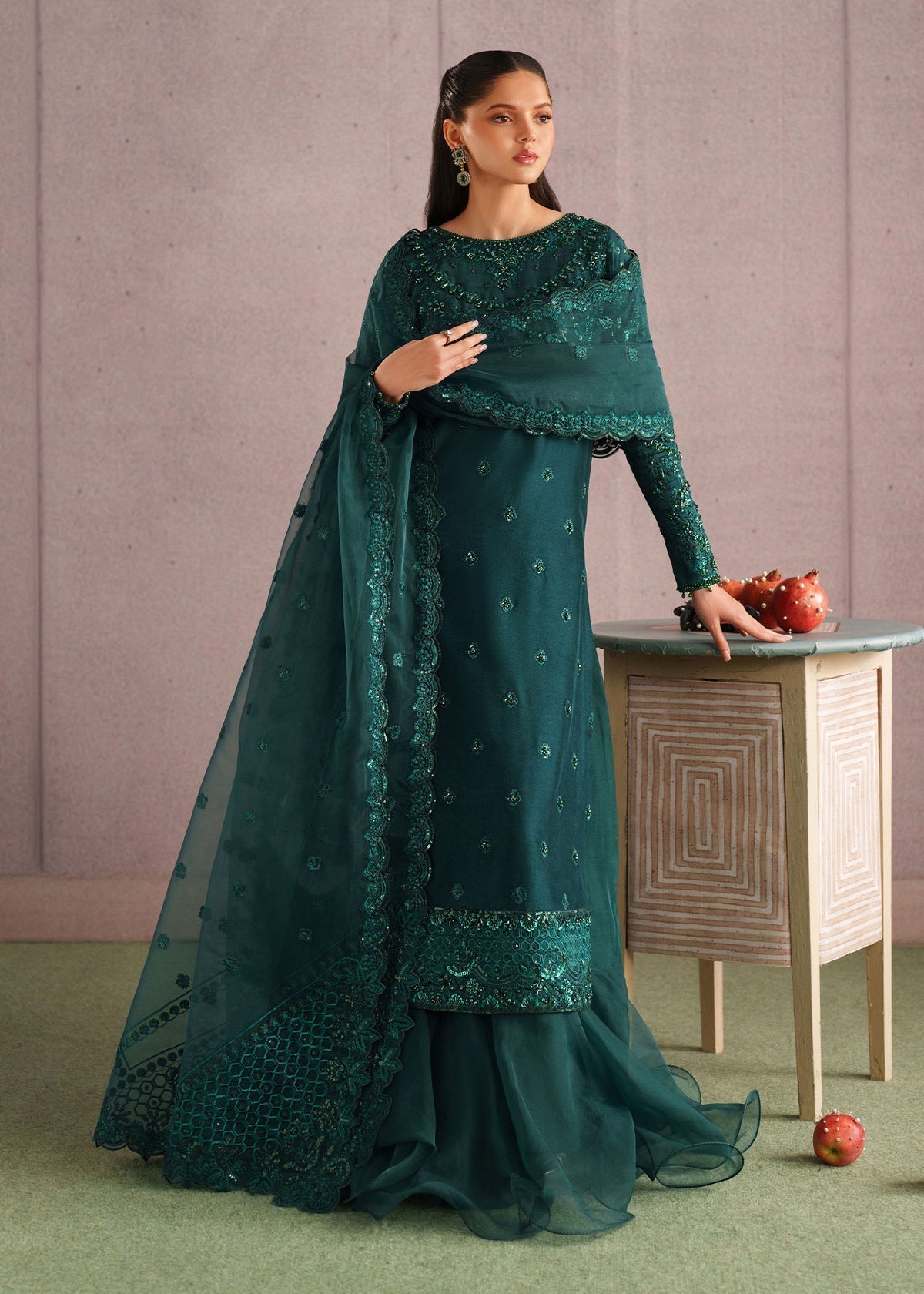 Rameen Style — Mairaz Bottle Green Sharara