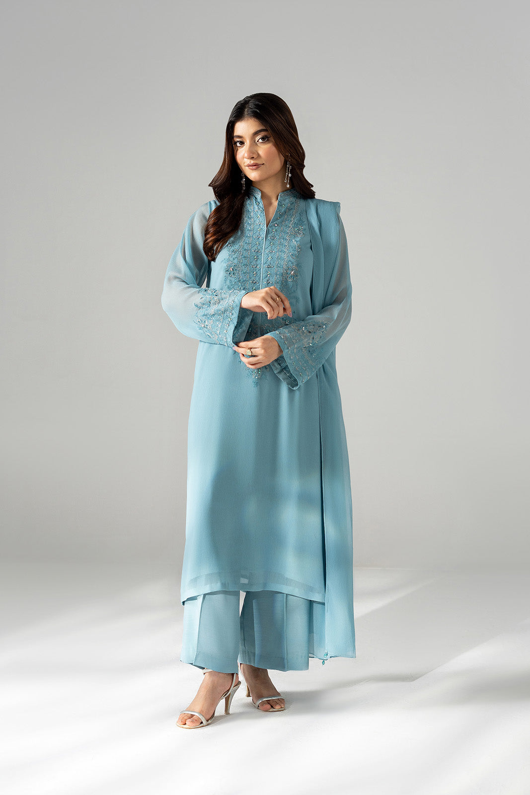 3 Piece Chiffon Embroidered Suit (FS0201)