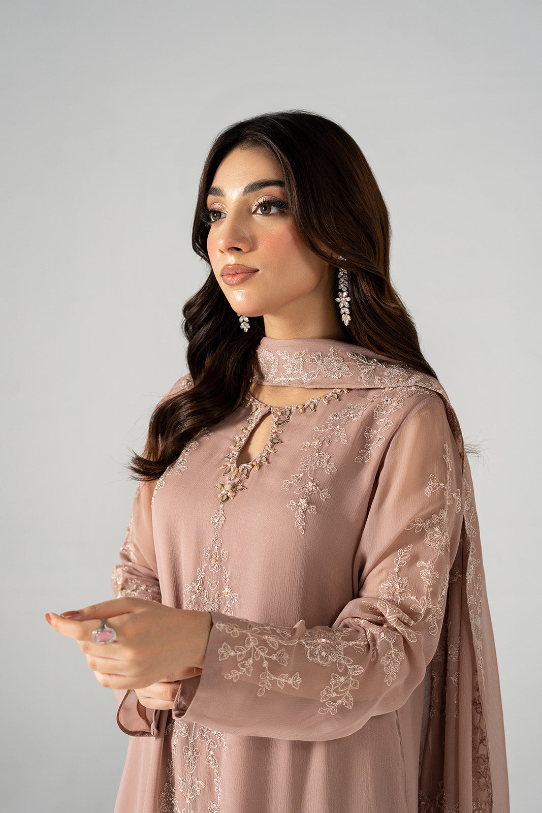 3 Piece Chiffon Embroidered Suit (FL0220)
