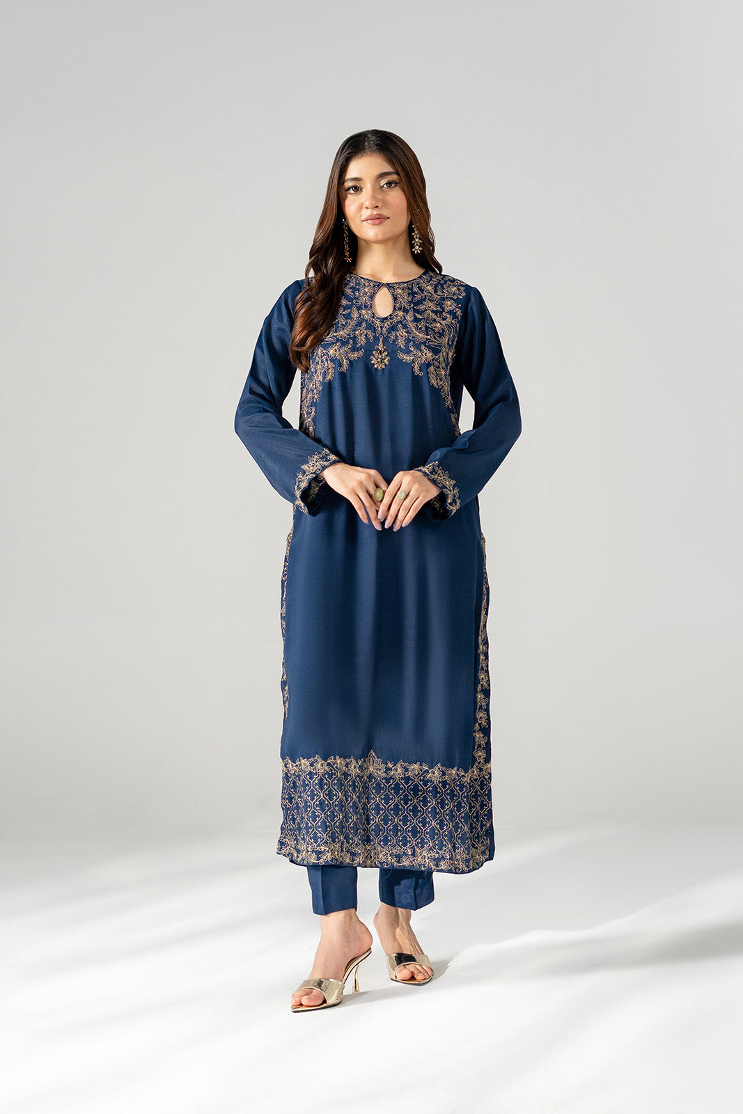 2 Piece Raw Silk Embroidered Suit (FL0218)