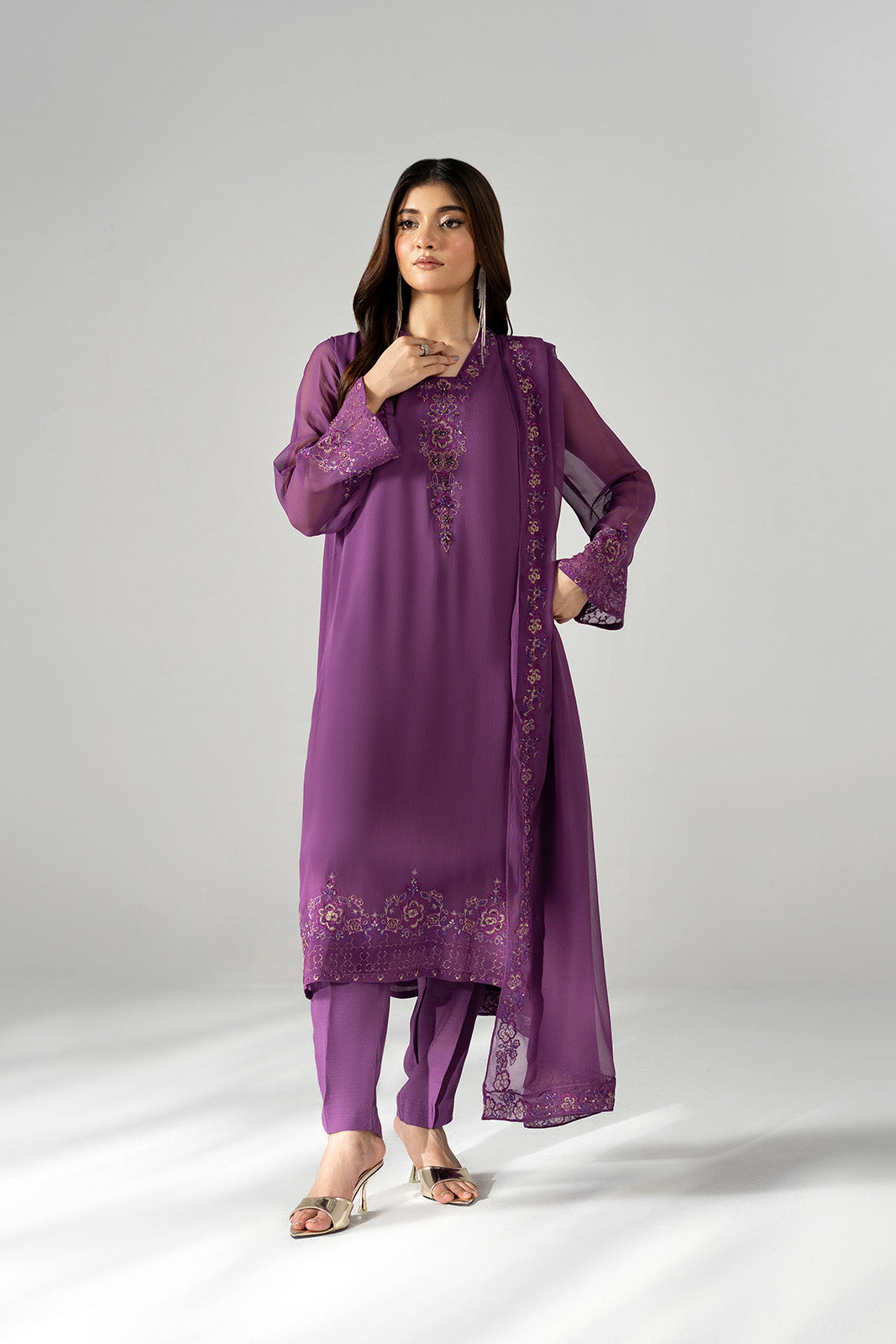 3 Piece Chiffon Embroidered Suit (FS0199)