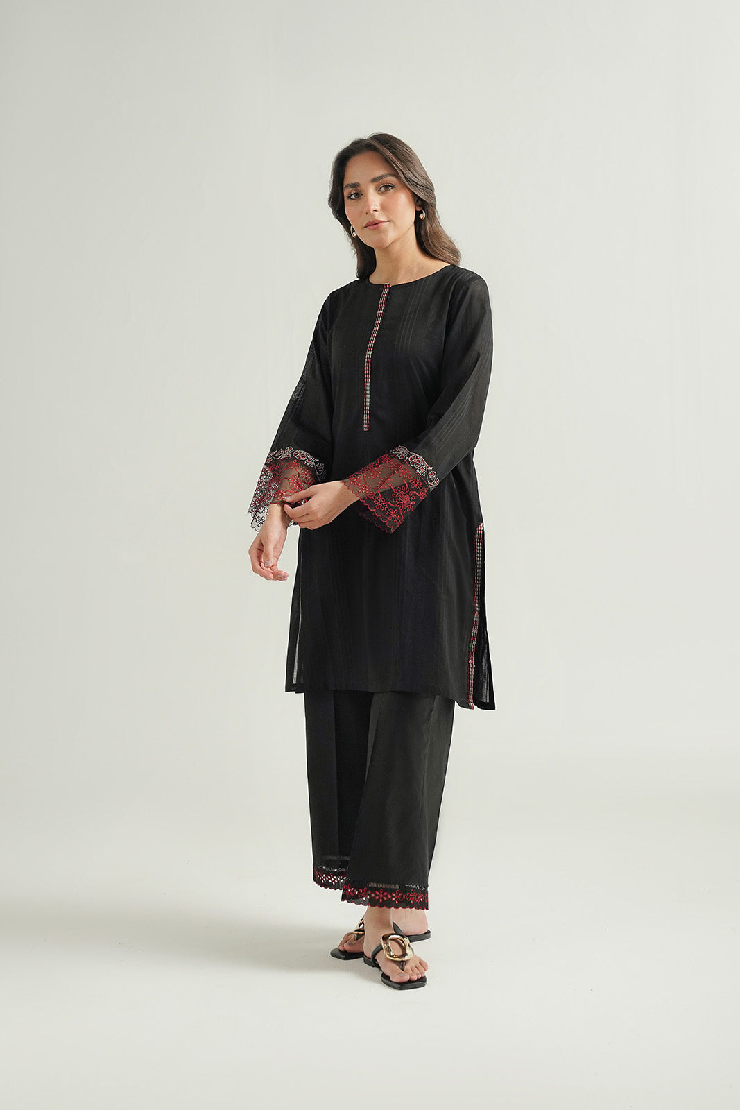 2 Piece Cotton Stripe Embroidered Suit (CP0478)