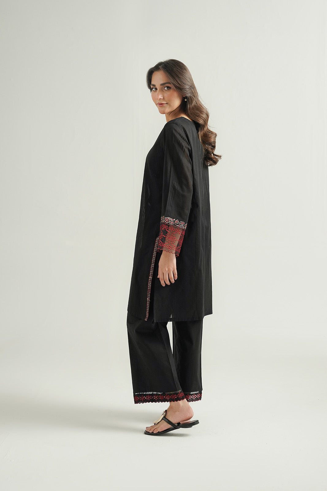 2 Piece Cotton Stripe Embroidered Suit (CP0478)