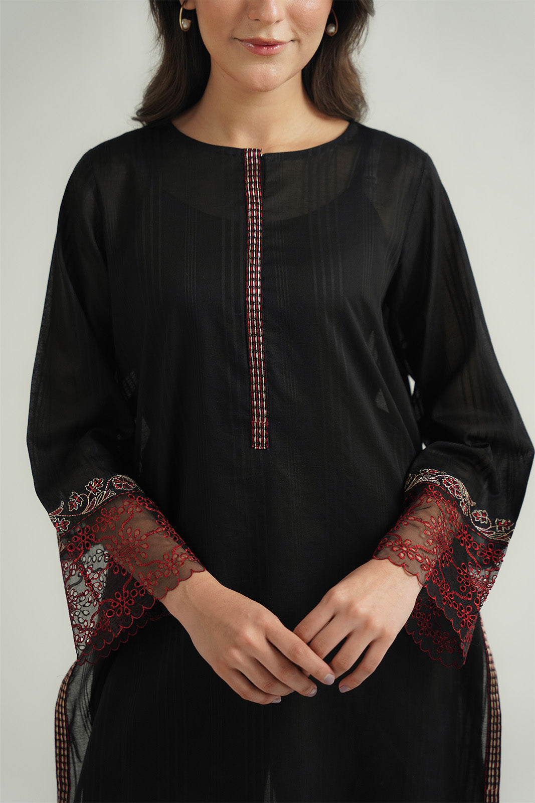 2 Piece Cotton Stripe Embroidered Suit (CP0478)