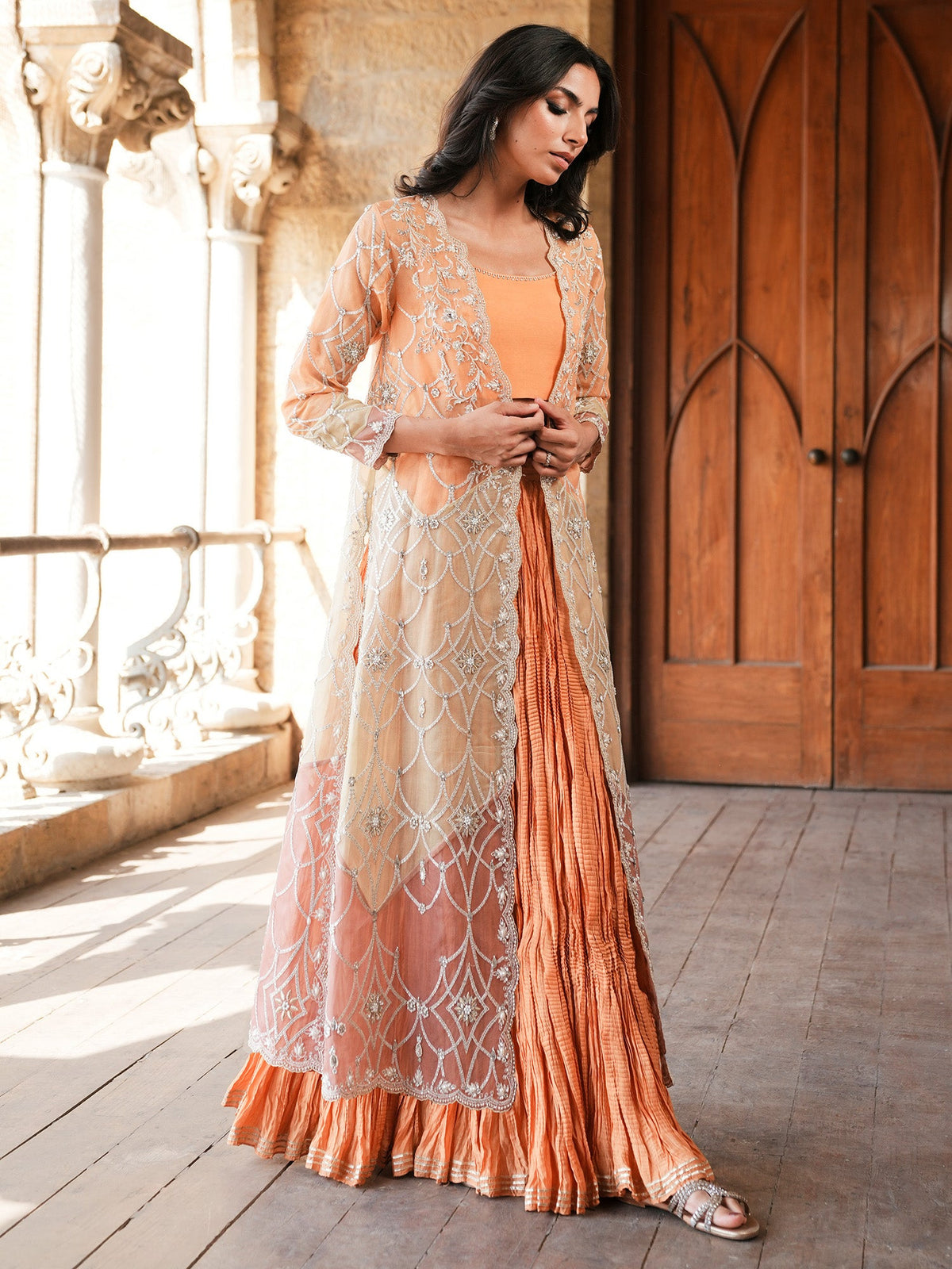 BORGIA COAT & CRUSHED LEHENGA