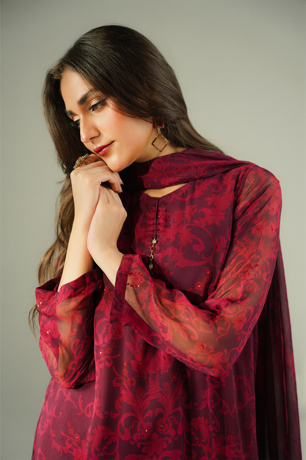 3 Piece Chiffon Printed Suit (FS0194)
