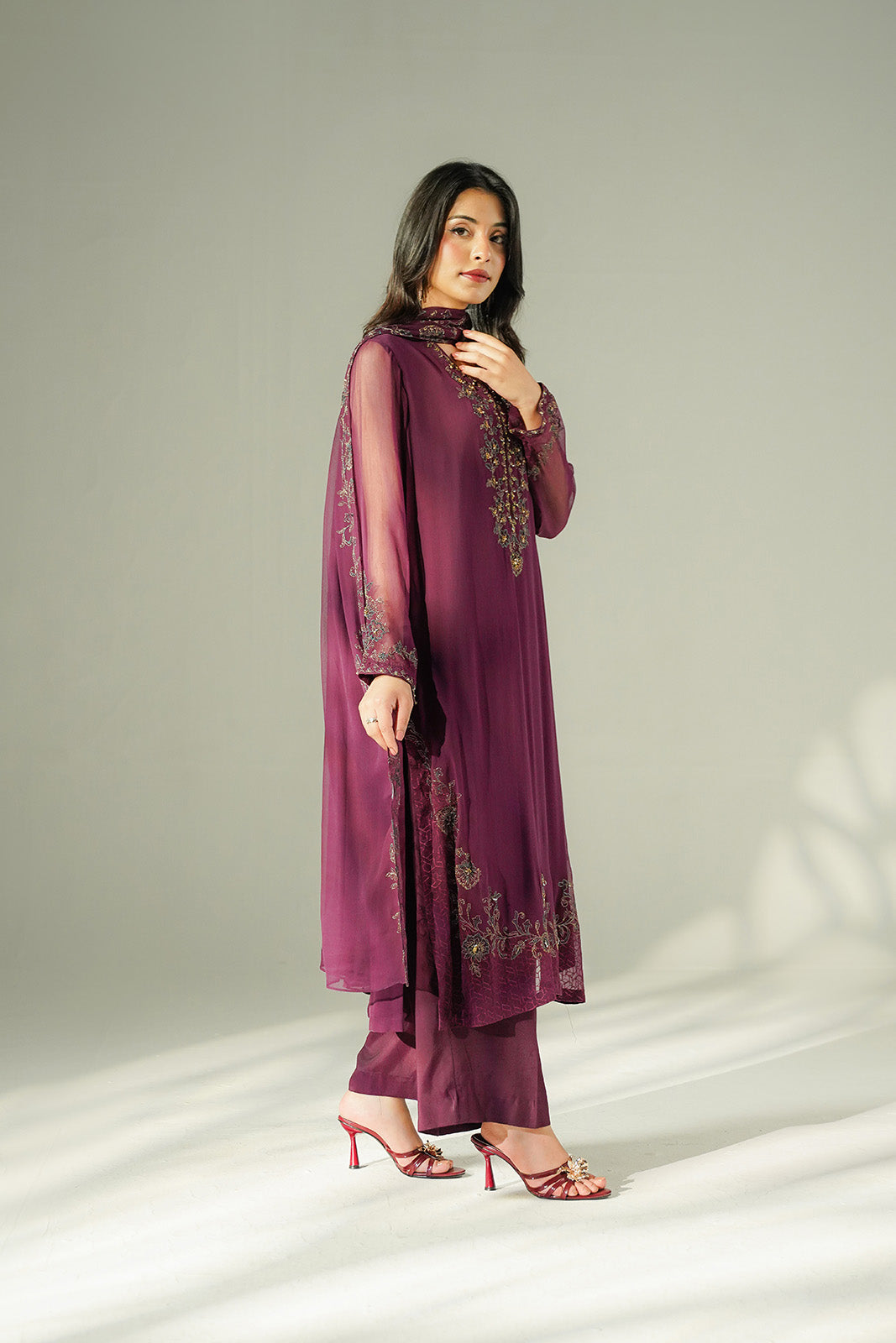 3 Piece Chiffon Embroidered Suit (FL0216)