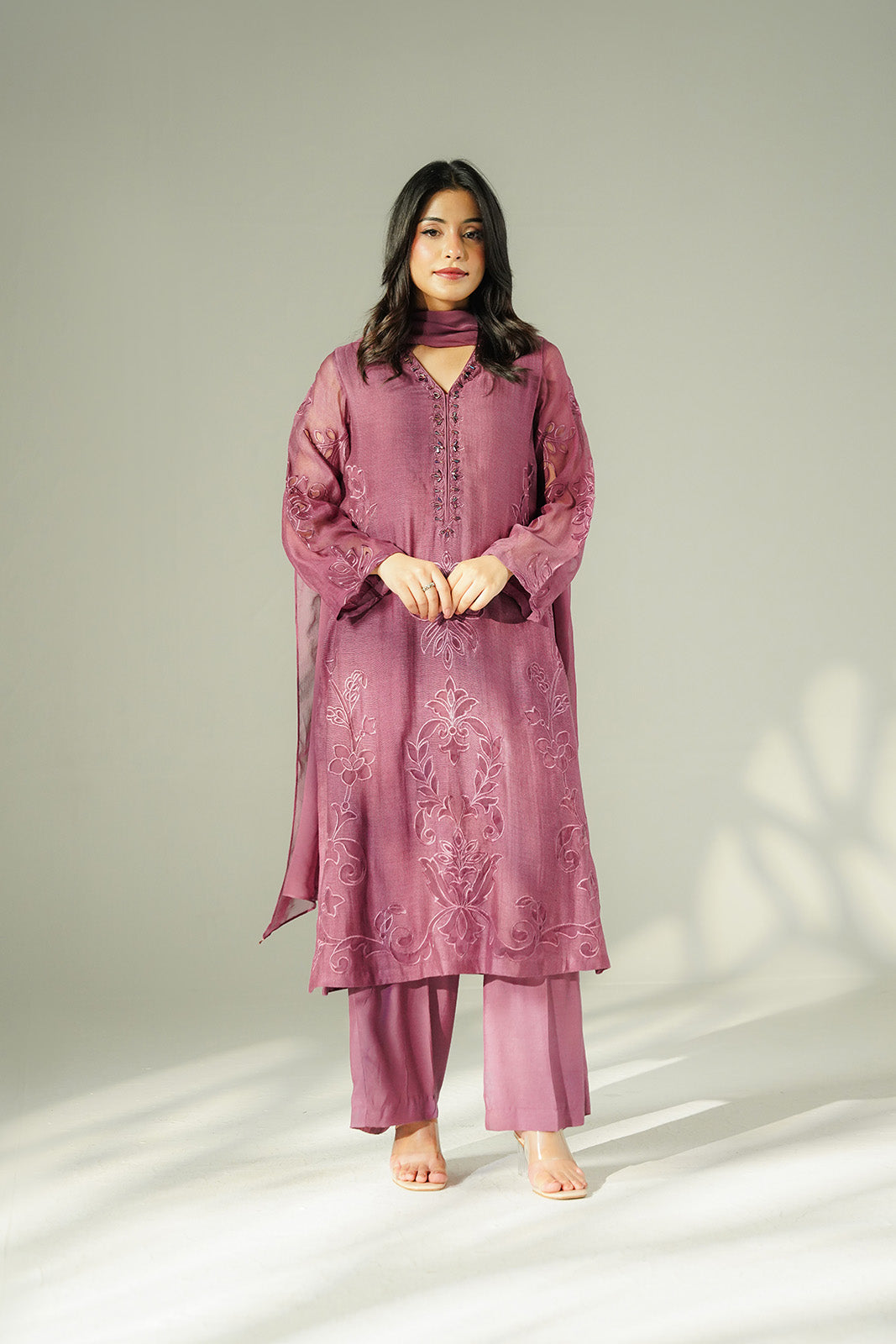 3 Piece Khadi Net Embroidered (FL0210)
