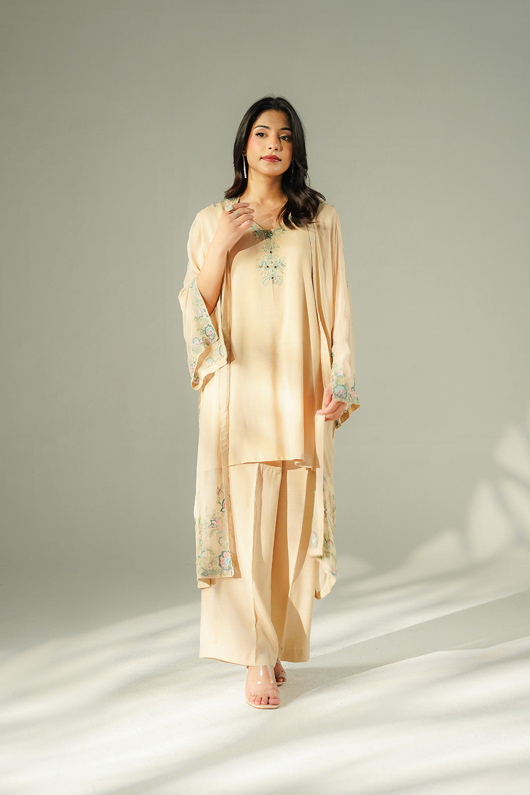 2 Piece Chiffon Embroidered Suit (FL0217)