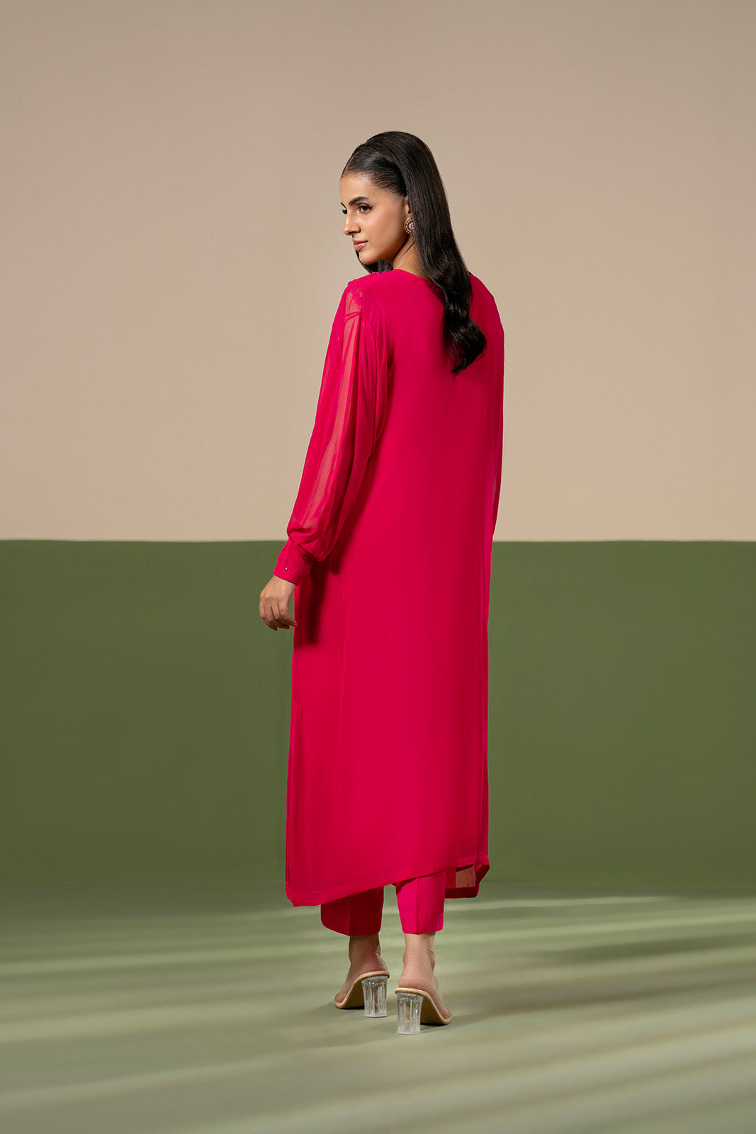 2 Piece Chiffon Embroidered Suit (FL0236)