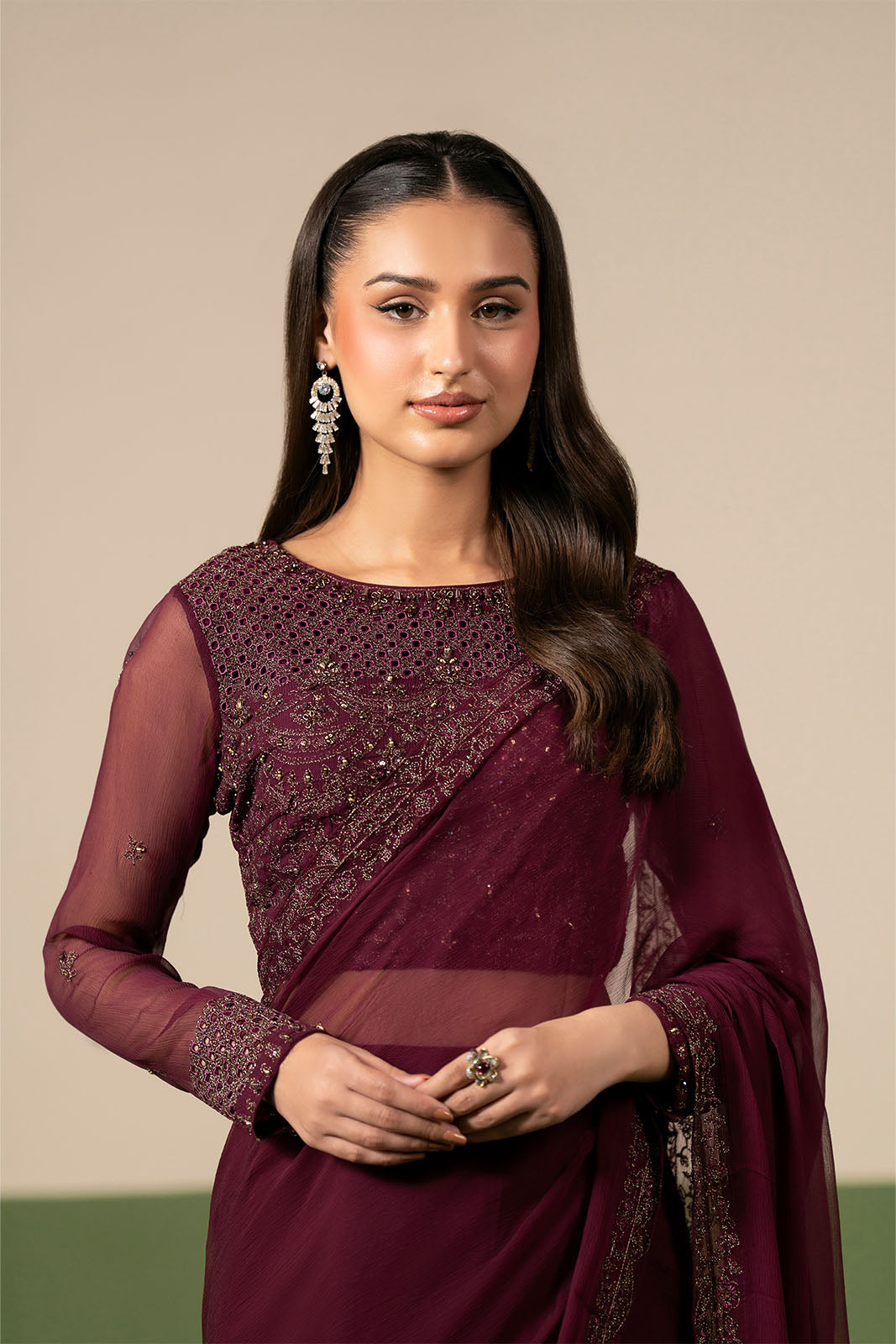 2 Piece Chiffon Embroidered Saree (FW0033)