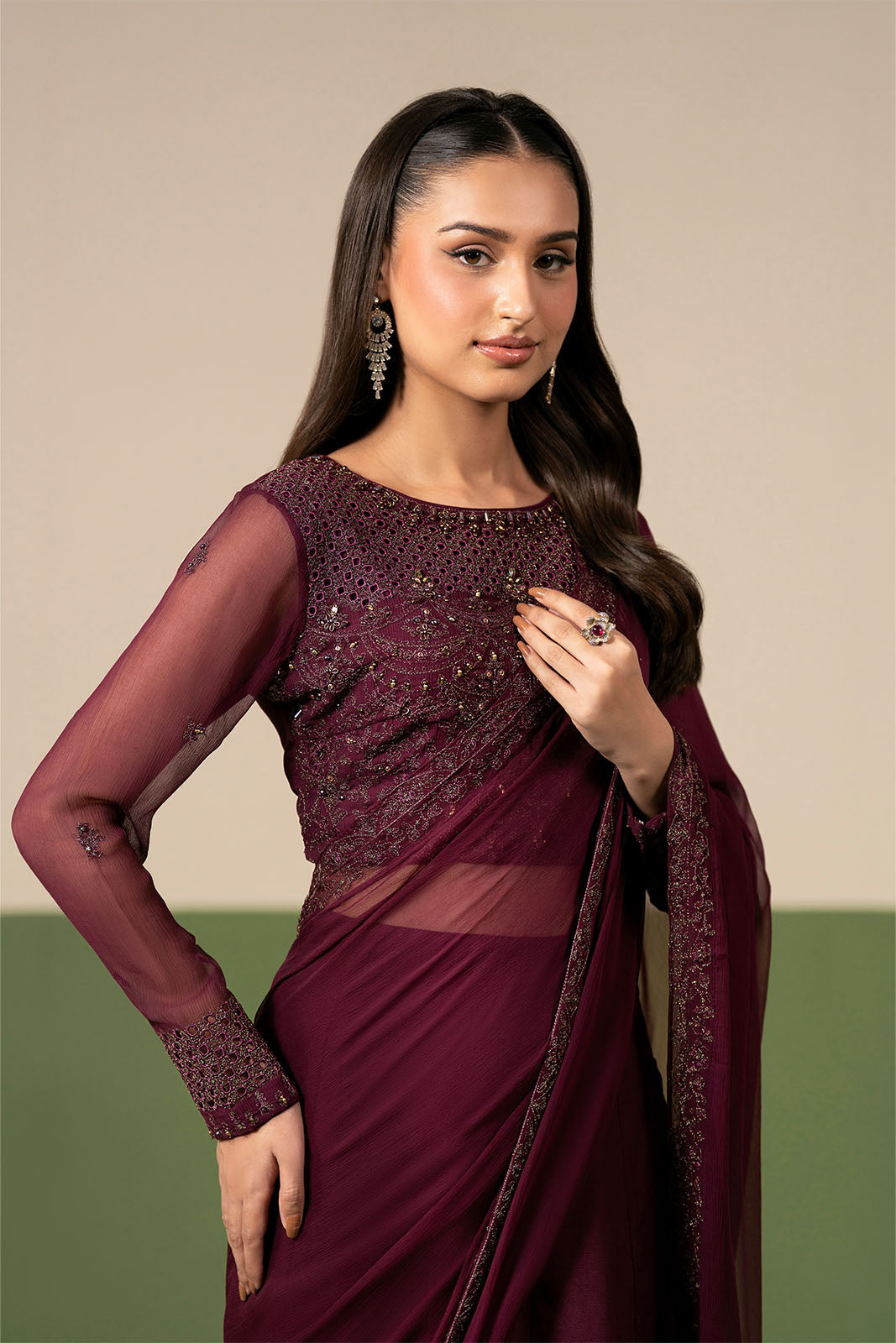 2 Piece Chiffon Embroidered Saree (FW0033)
