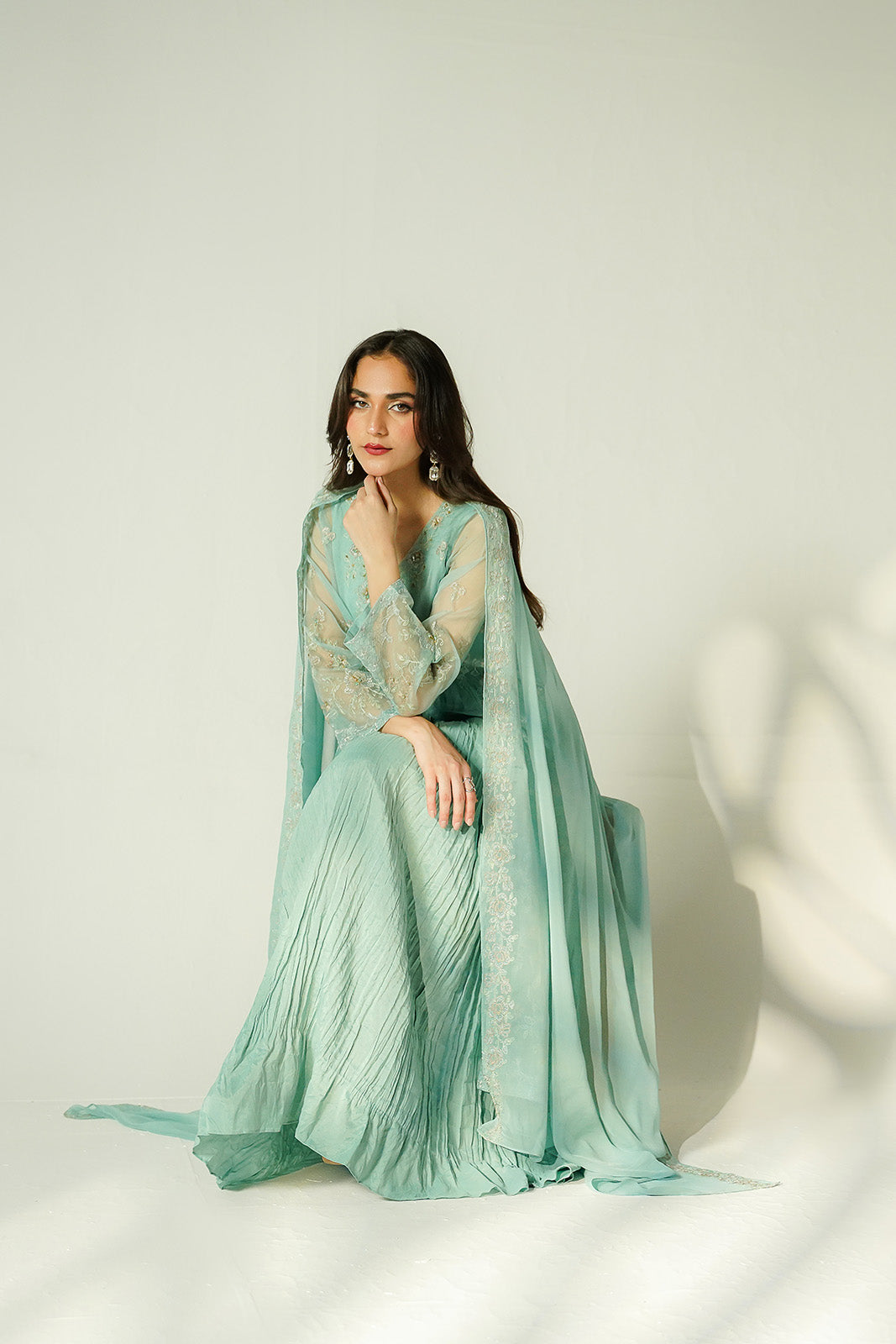2 Piece Synthetic Organza Embroidered Suit (FW0027)